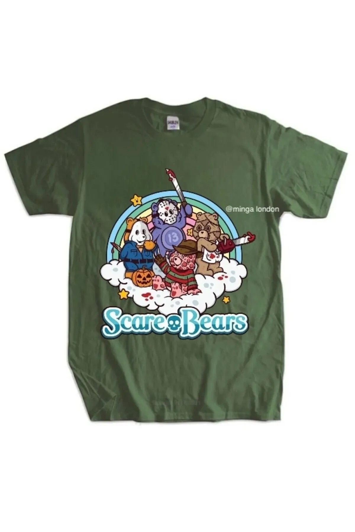 DEEFWEAR Scare Bears Haki Rengi Ön Baskılı Oversize T-shirt