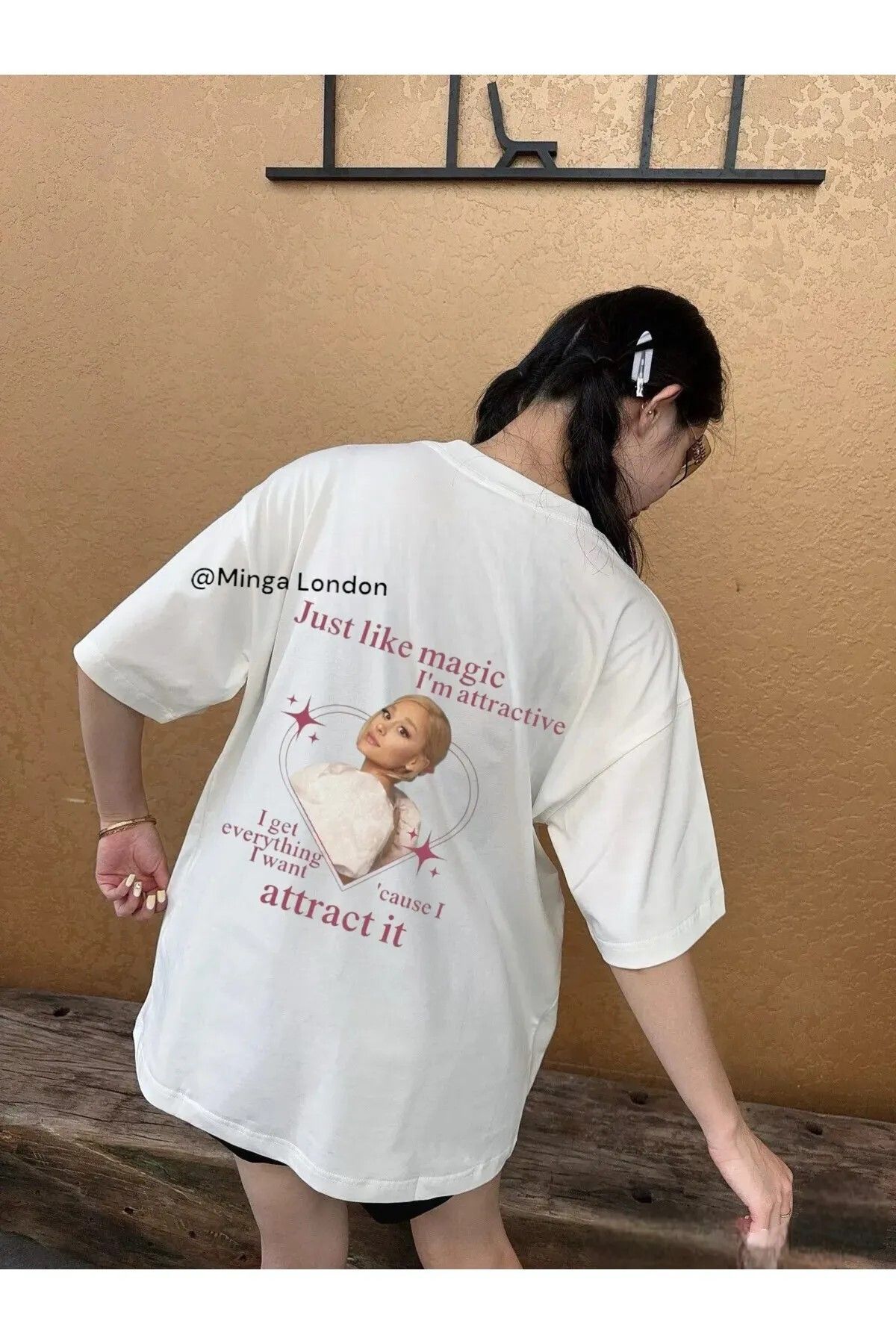 DEEFWEAR Beyaz Ariana Grande 93 Pink Ön/Arka Baskılı Oversize T-shirt