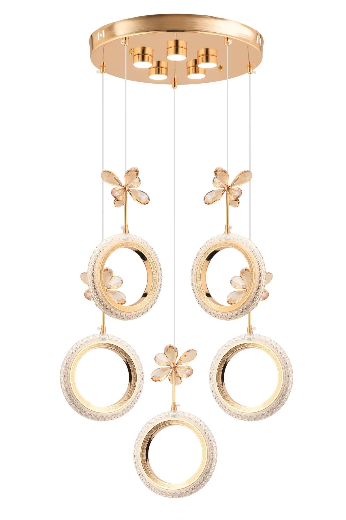 XİGENON Natura Lüx Gold 5 li kristal taşlı ledli sarkıt modern avize