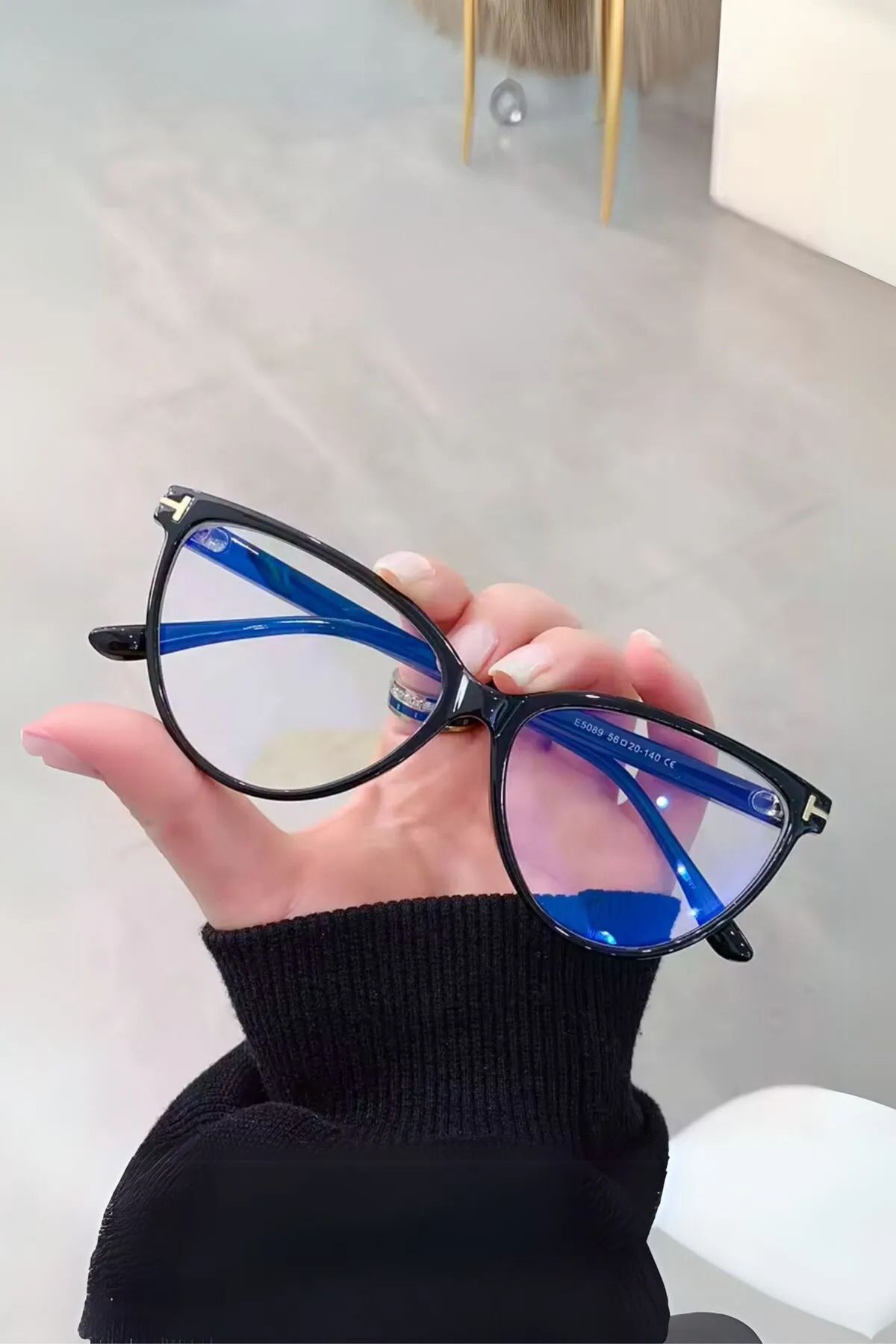 BluePepper Siyah Cat Eye Çerçeve Popüler Şeffaf Ekran Gözlüğü