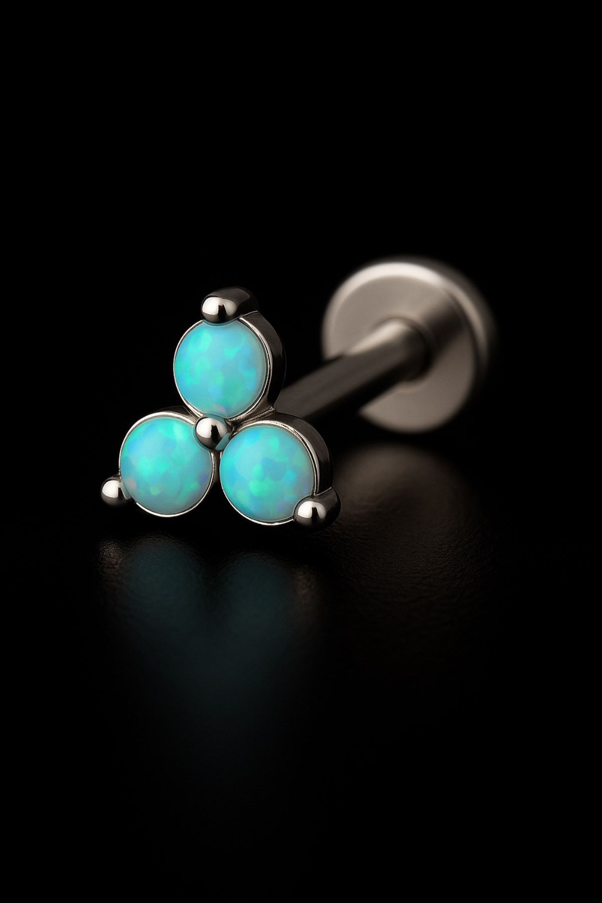 depozoom Titanyum Flatback Tragus Helix Conch Flat kıkırdak Mavi Opal 3 Taş 7mm Piercing 100%TT-20