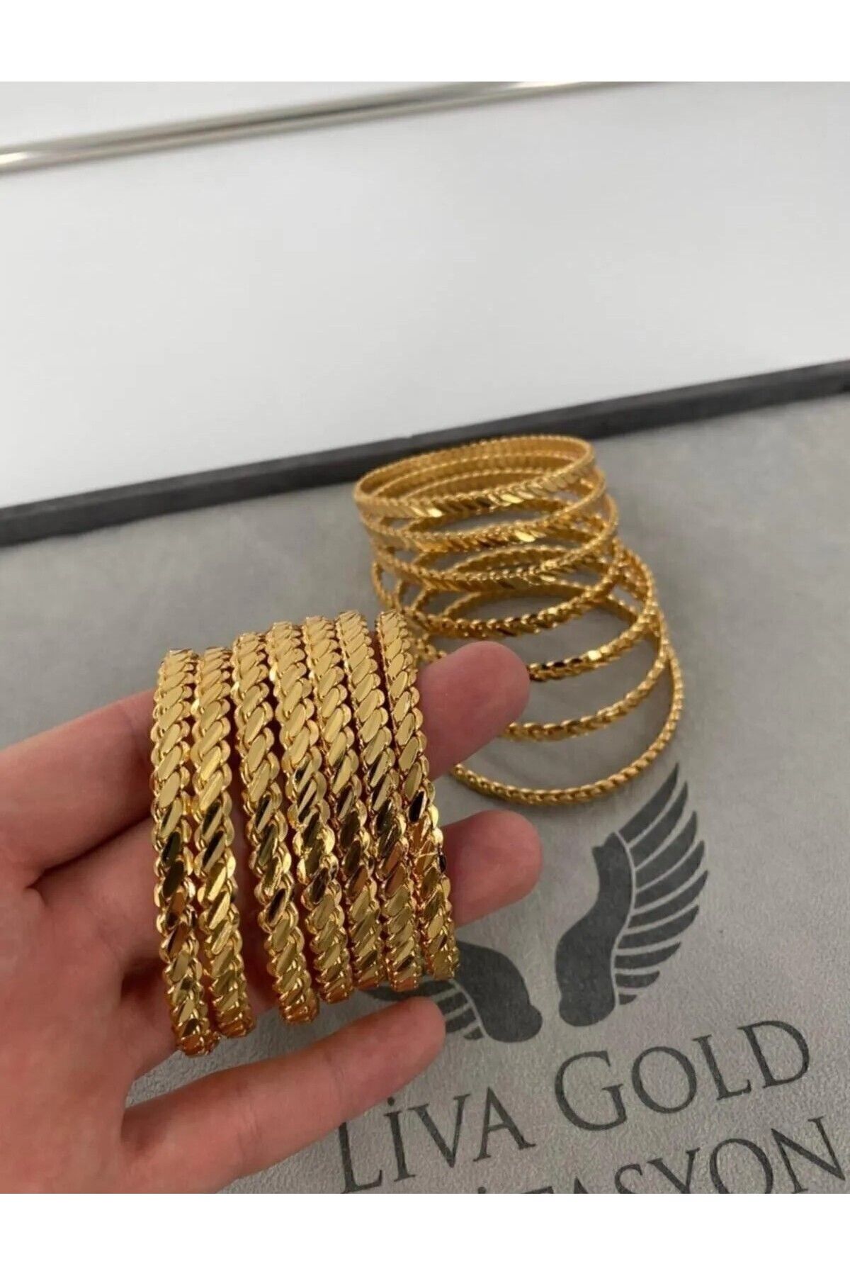 HEYjewelry 22 Ayar Altın Kaplama Kadın 3 Telli Adana Burması Bilezik Modeli ( 1 ADET ) A KALİTE