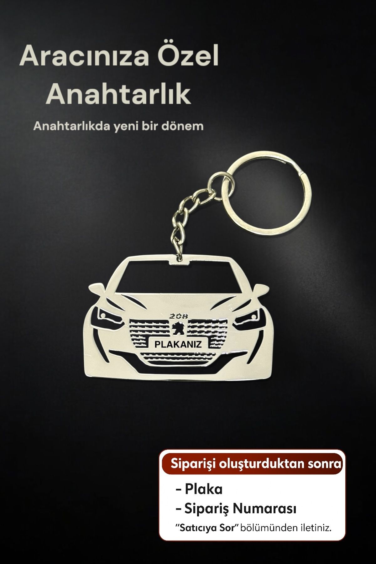PROCAART Kişiye Özel Peugeot 208 uyumlu Paslanmaz Çelik Anahtarlık