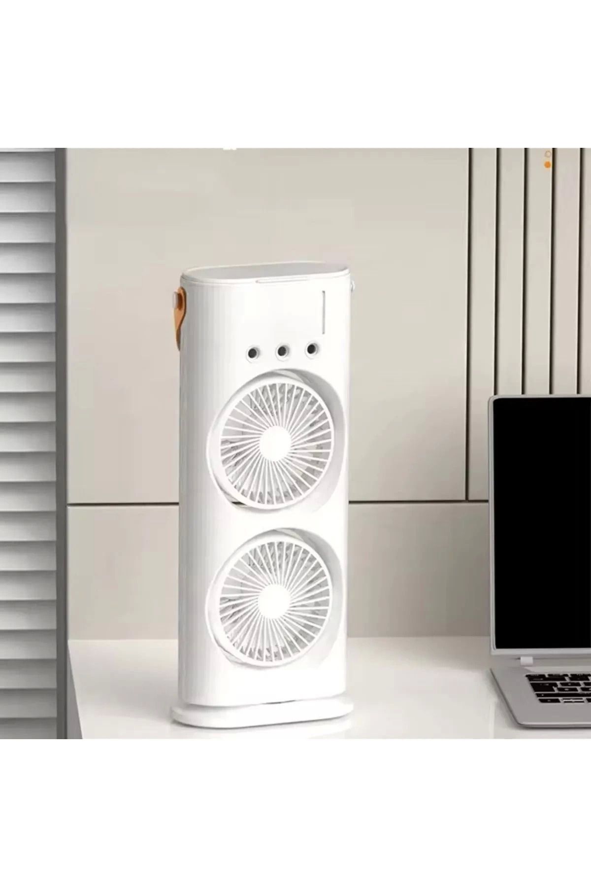 MELFSHOP 2 Fanlı Vantilatör Buharlı Fan -Şarjlı, Kompakt,Ayarlanabilir Kumandalı Buharlı Nemlendirici