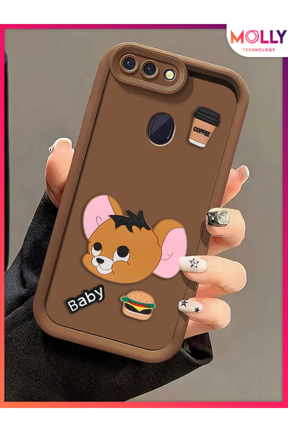 Molly Oppo A5s İçin Fallow Brown Kenarları Kalın 3d Kabartmalı Baby Jerry Silikon Kılıf