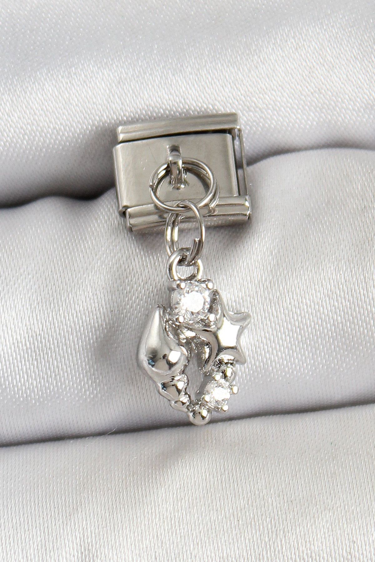 ENGSTORE 316L Çelik Sallantılı Zirkon Taşlı Deniz Kabuğu Ve Yıldız Model Gümüş Renk Nomination Charm