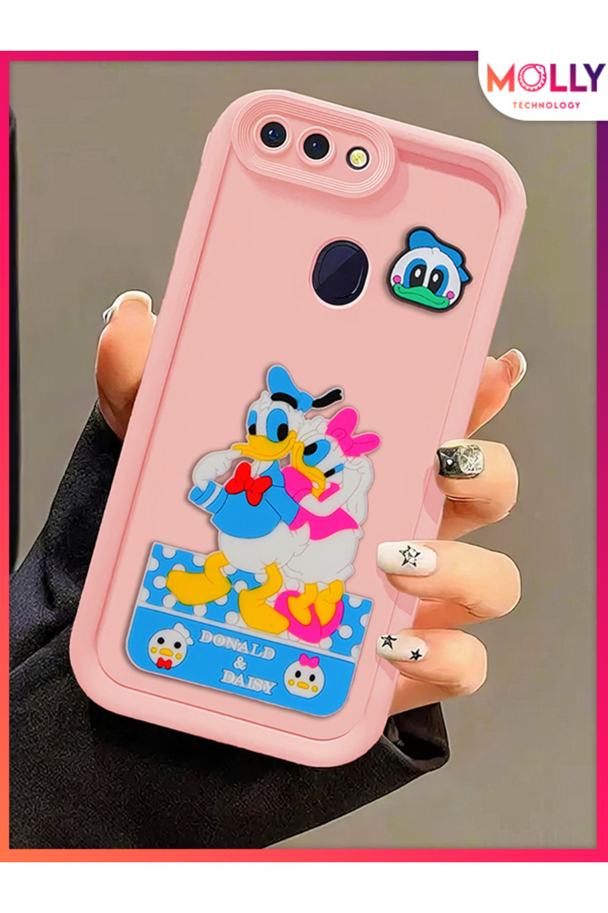Molly Oppo AX7 İçin Kum Pembesi Kenarları Kalın 3d Kabartmalı Donald Daisy Silikon Kılıf