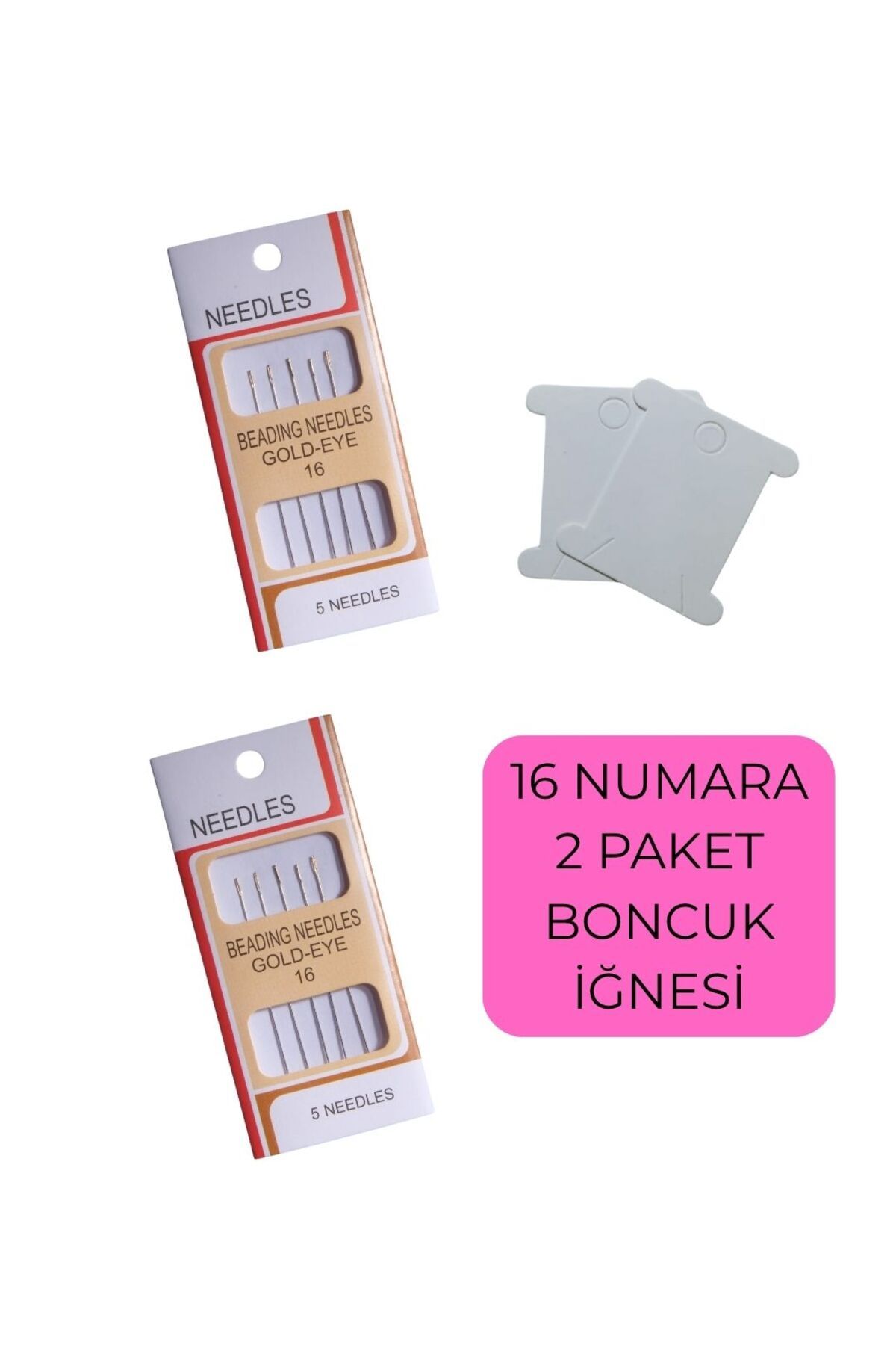 Eskişehir hobi sanat 16 Numara 2 Paket Gold Esnek Kum Boncuk iğnesi Miyuki Iğnesi Ve 2 Adet Iplik Sarma Kartı