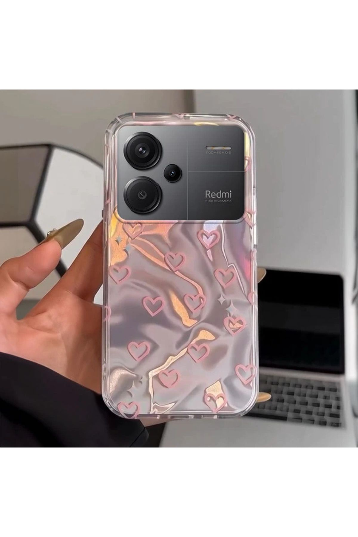 RONA STORE Xiaomi Redmi Note 13 Pro Plus 5G Uyumlu Zebana Pembe Kalp Desenli Silikon Kılıf
