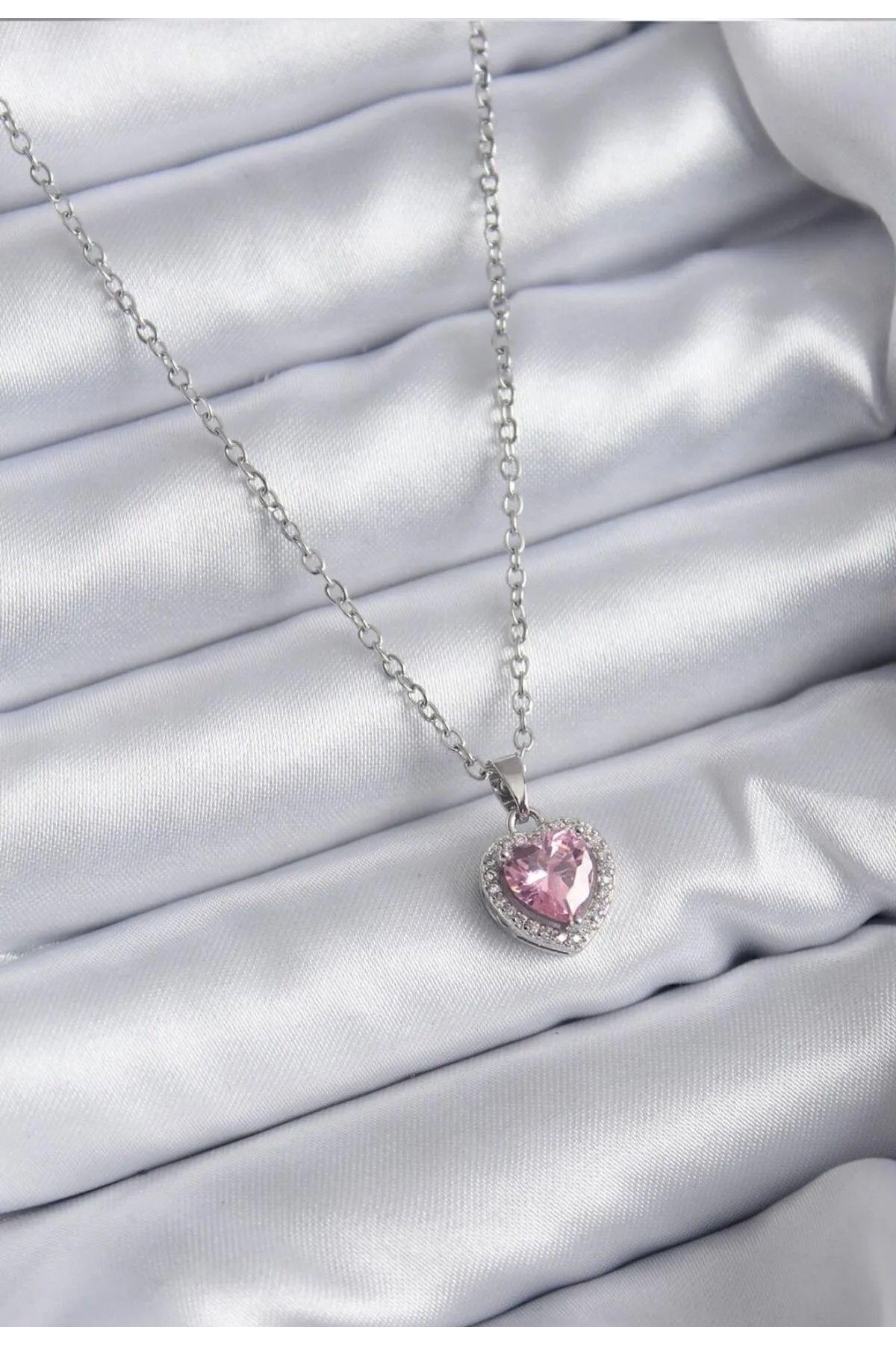 HEYjewelry Gümüş Pembe Kalpli Kolye ( Ciddi Ilişki Kombin Sadece Kolye) Kadın Kolye