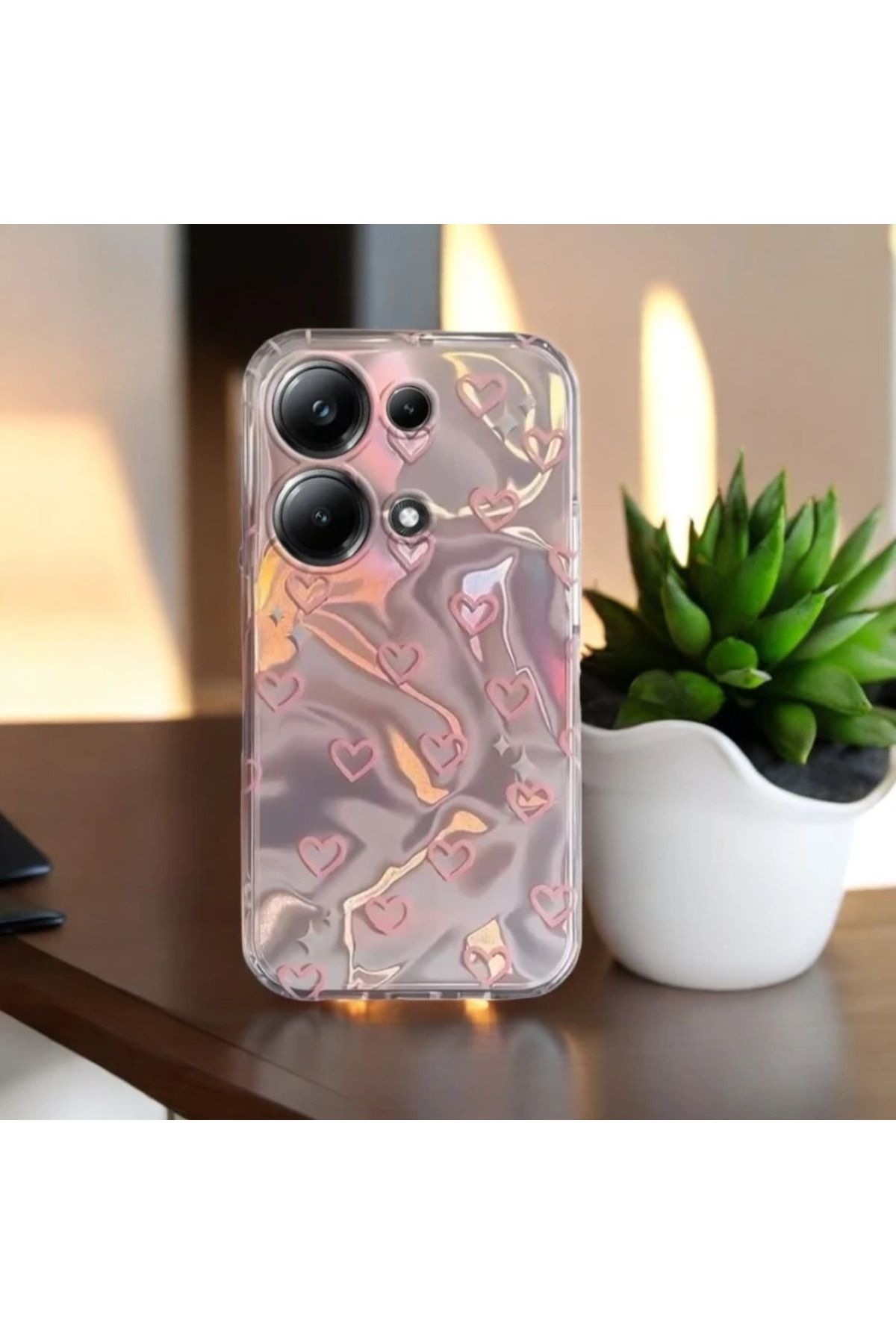 RONA STORE Redmi Note 14S Uyumlu Zebana Pembe Kalp Desenli Silikon Kılıf