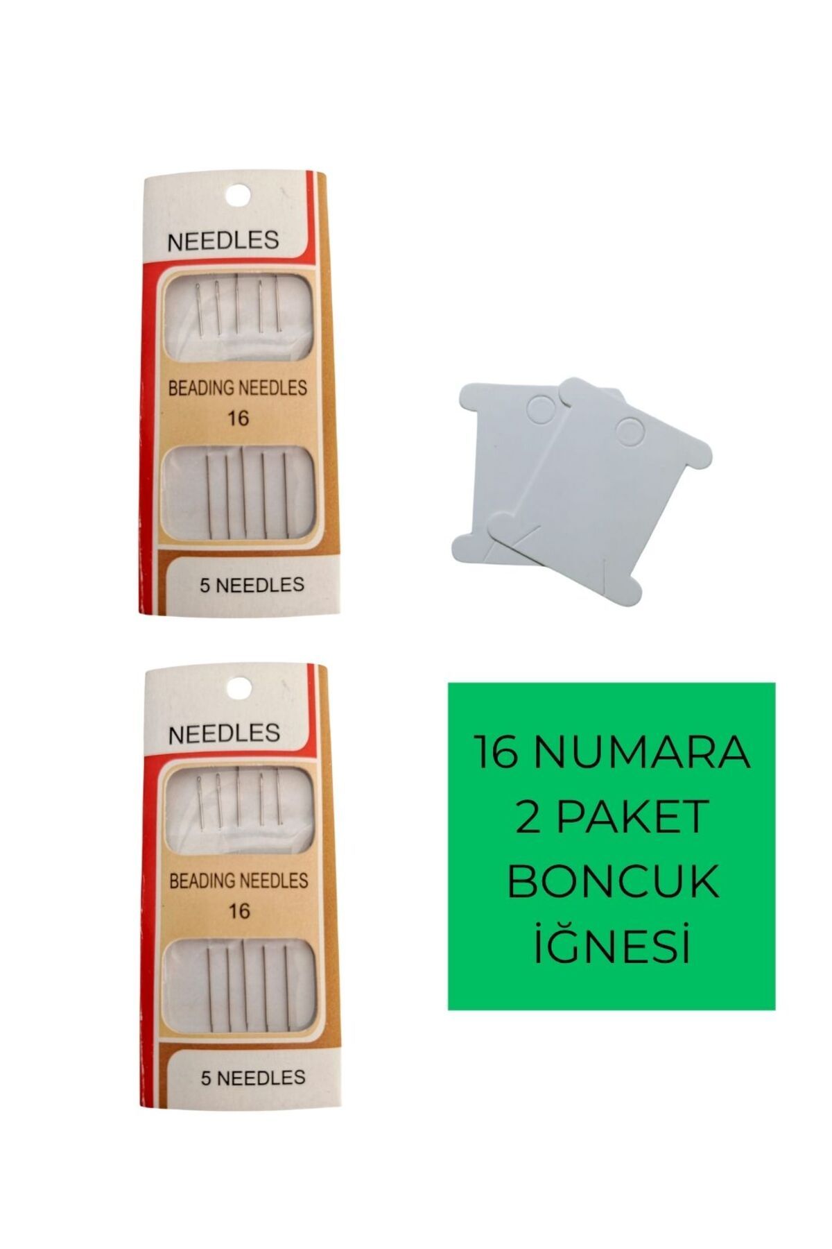 Eskişehir hobi sanat 16 Numara 2 Paket Silver Miyuki Iğnesi Esnek Kum Boncuk Iğnesi 5.5 Cm Ve 2 Adet Iplik Sarma Kartı