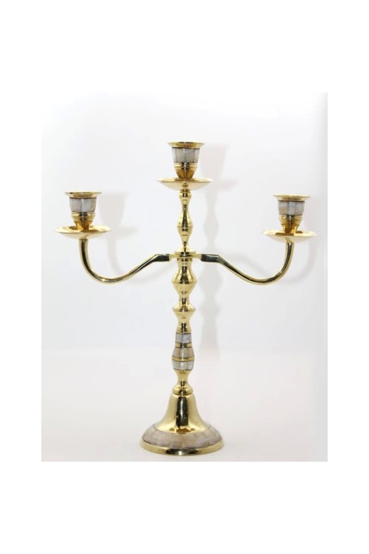 SerenityHaven Pirinç Sedefli 3'lü Şamdan Model 2