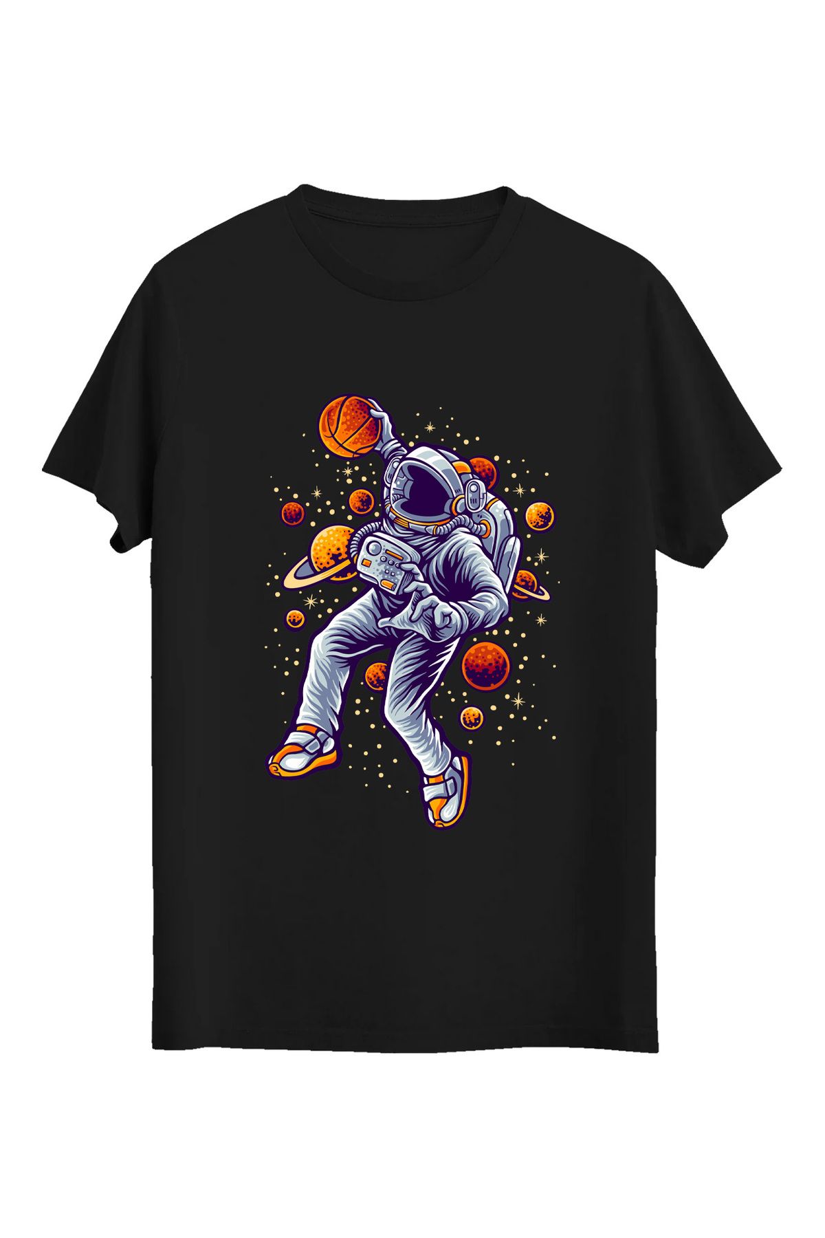 srcmarket Uzay Temalı Tshirt, Basketçi Astronot Baskılı Unisex Tshirt