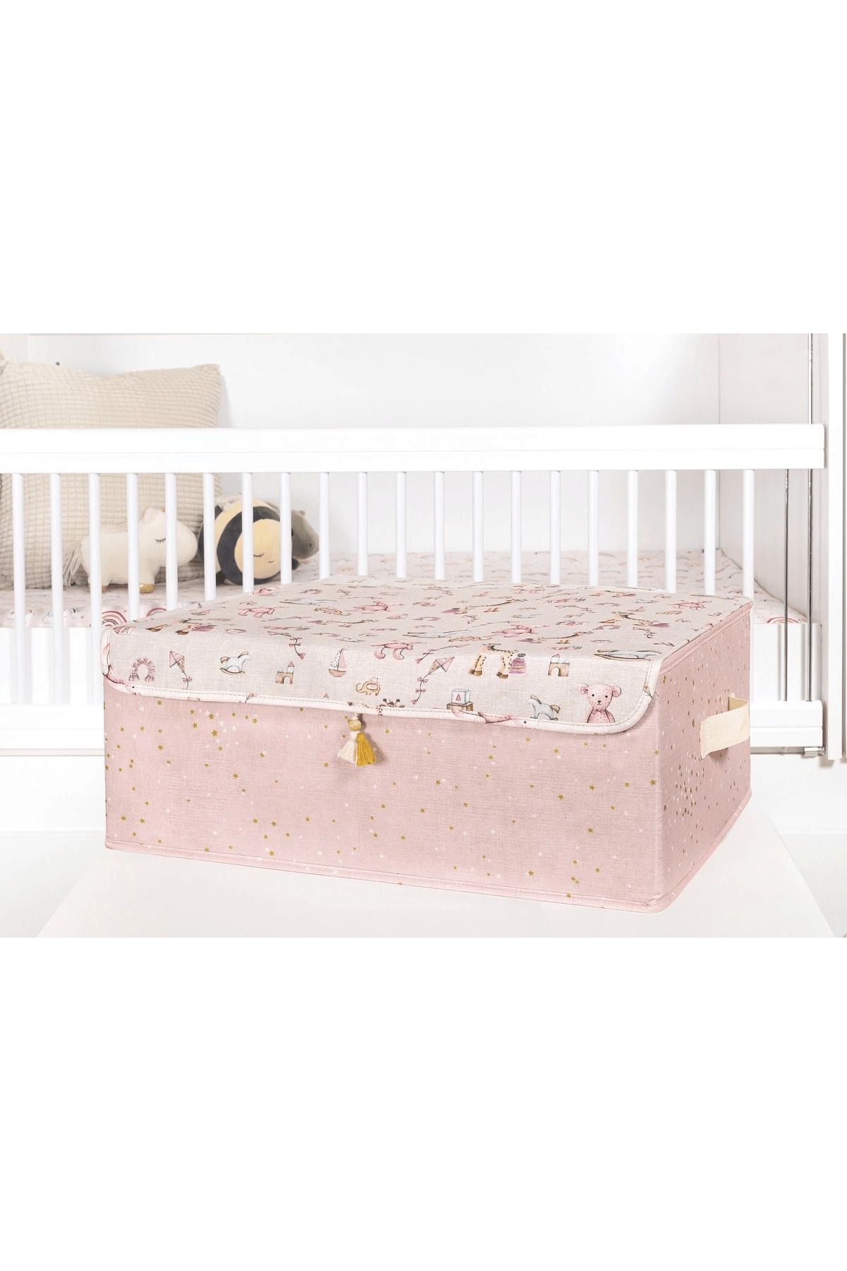 merland benvecocuk Baby Püsküllü Kapaklı Kutu Düzenleyici Çok Amaçlı Organizer Kutu Baza Boy (pembe)
