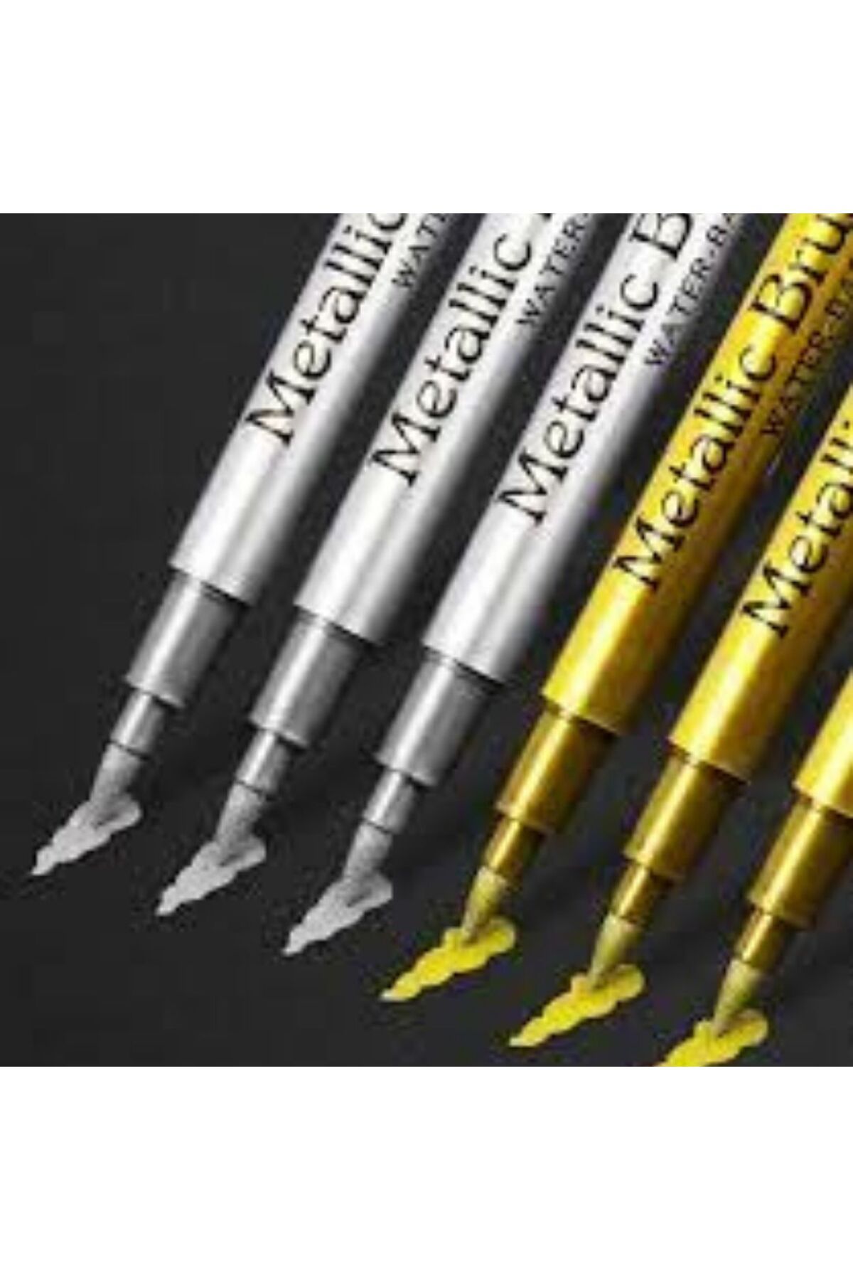 MASTRO Art 6+6 altın ve gümüş 12 li paket akrilik marker kalem seti fırça uç metalik
