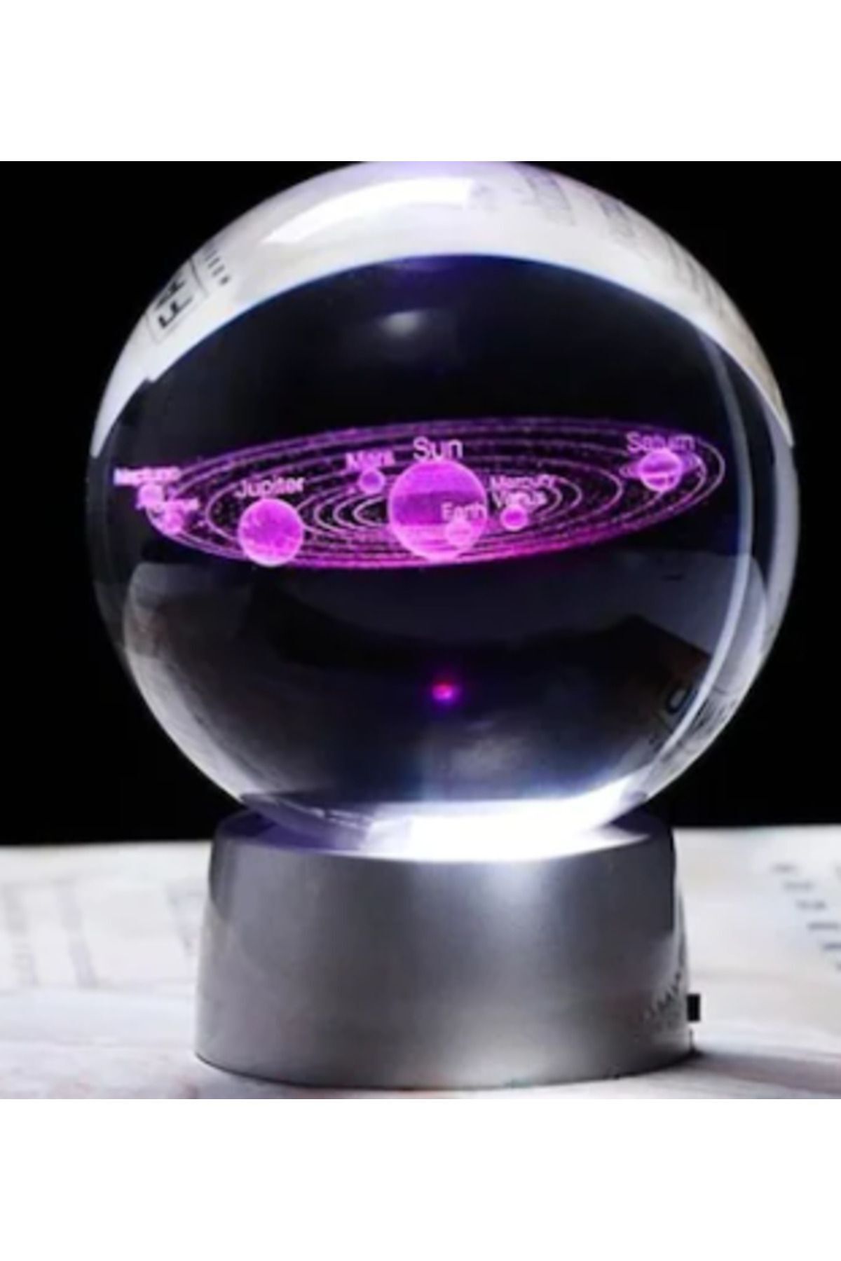 SerenityHaven GEZEGENLER Plastik altlıklı Işıklı Cam Küre 6cm