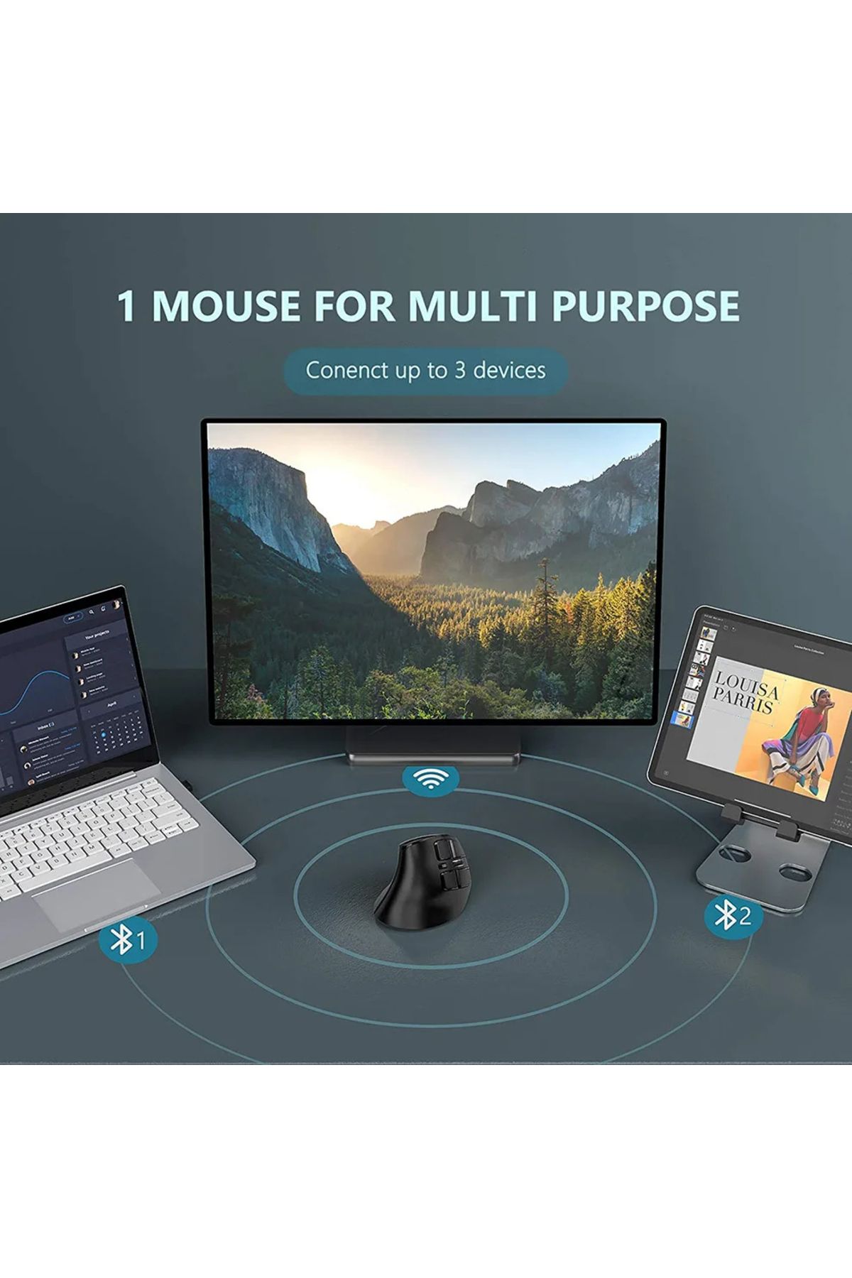 TeknoFaji Kablosuz Dikey Şarj Edilebilir Bluetooth 2.4G Sessiz Mouse Ergonomik Sağ el 9 Adet Buton