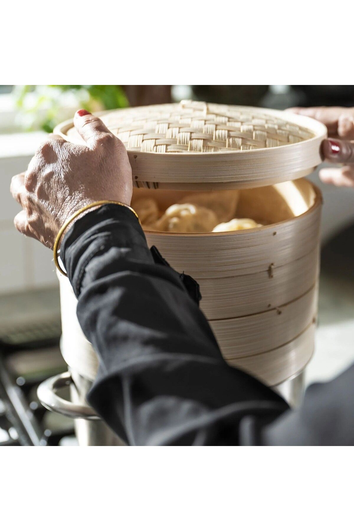 IKEA KALİTELİ 2 Katlı Kapaklı Buharda Sebze Pişirme Haşlama Aparatı Çap 23 Cm İkea Bambu Buharda Pişirici
