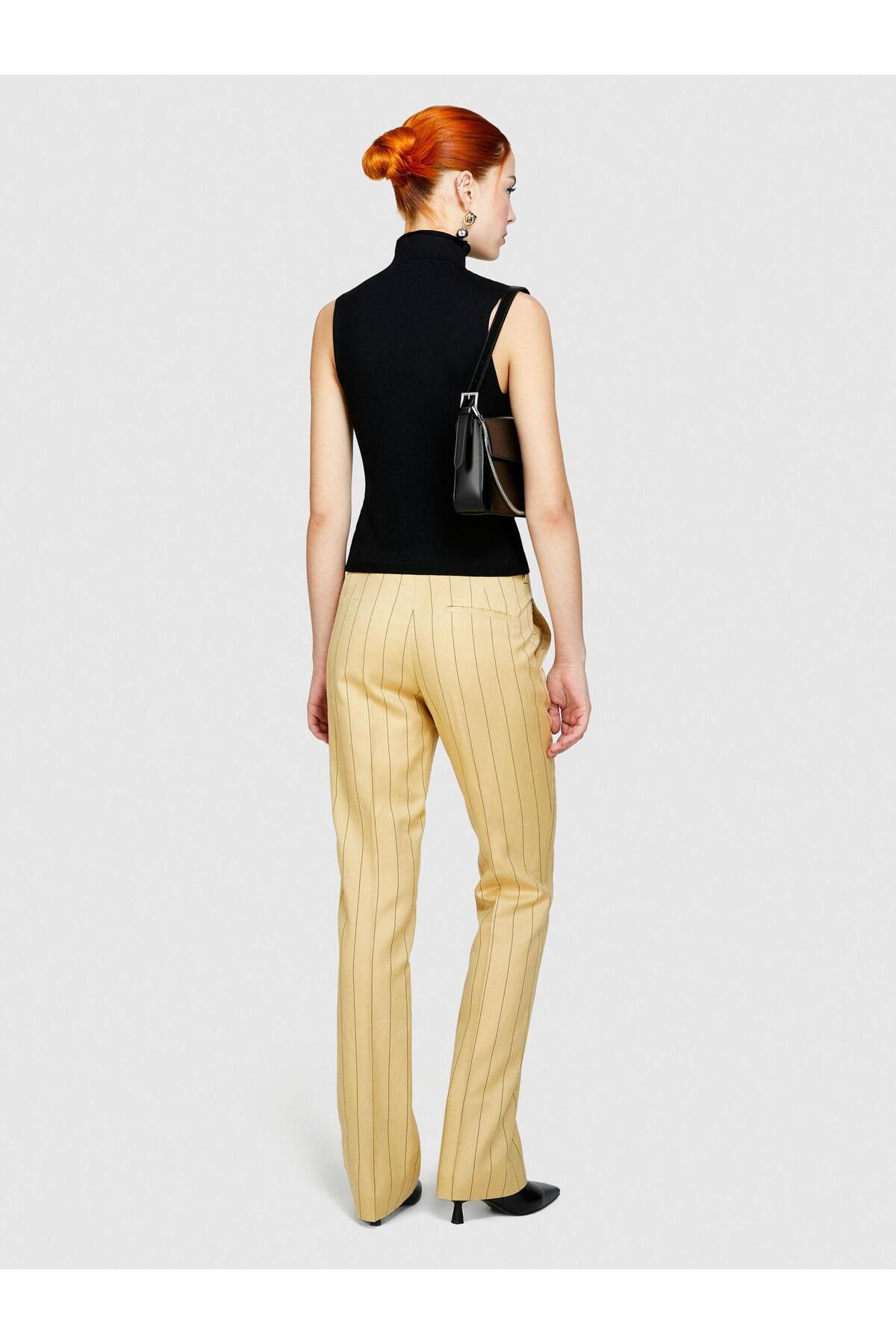 Sisley Liyosel Karışımlı Çizgili Hafif Kloş Pantolon Kadın Siyah Mix Pantolon - 324P47I2LF04X