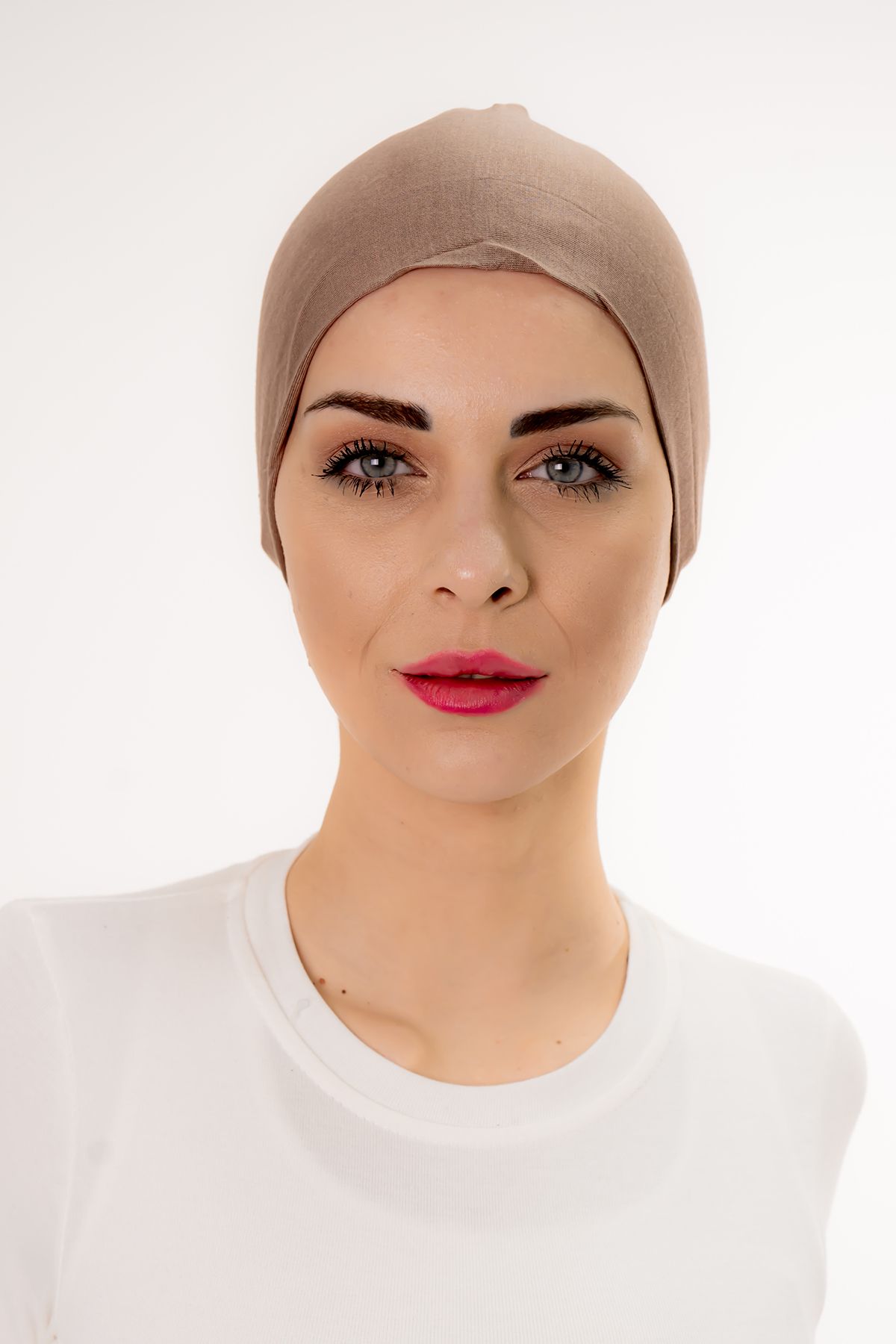 Şalcenneti.com Önü Dikişsiz Bağlamalı Vizon Rengi Bone