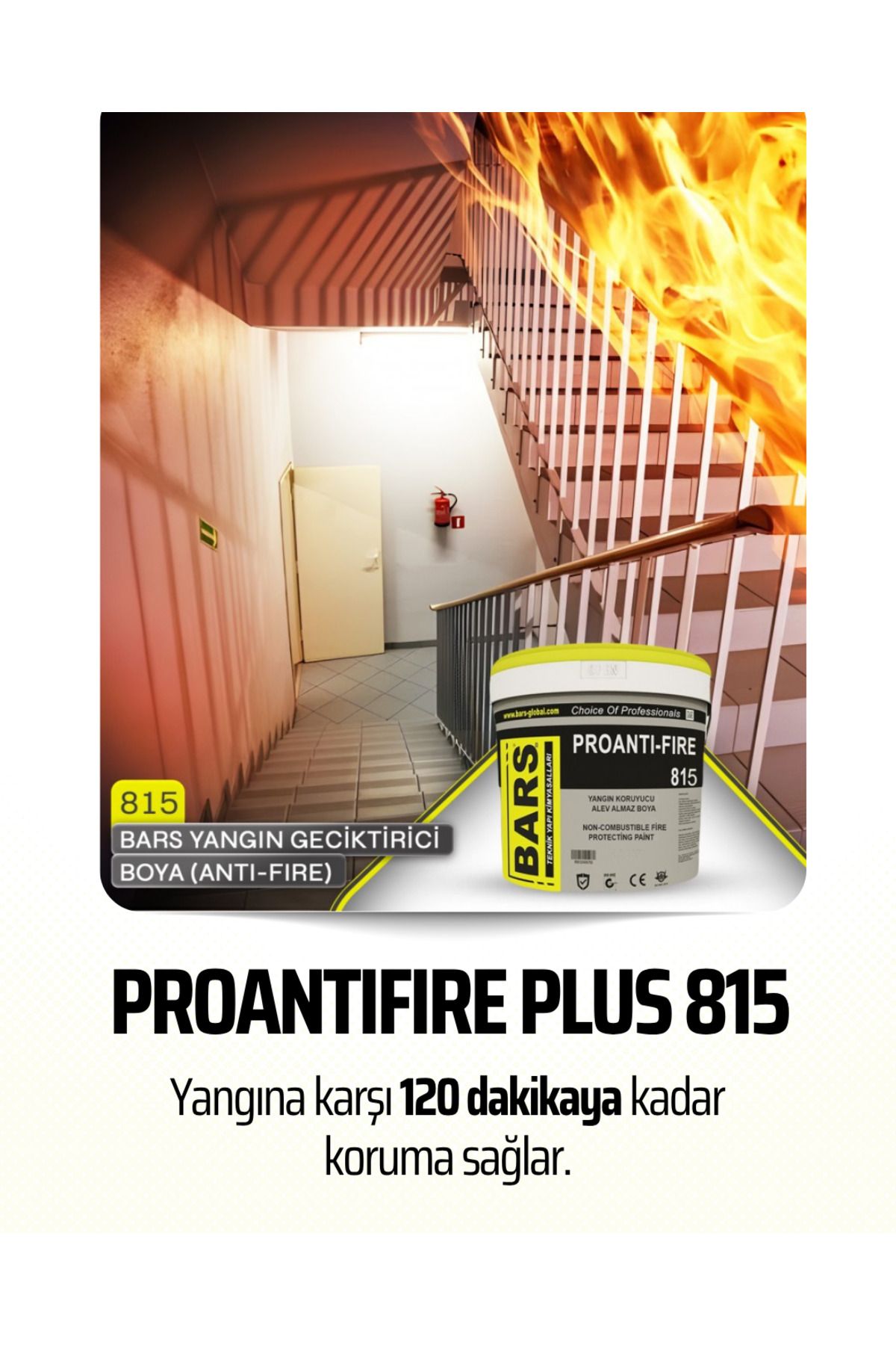 BARS PROANTIFIRE Plus 815 Yangın Geciktirici Boya – Ahşap, Beton, Çelik İçin Alevle Şişen Kaplama