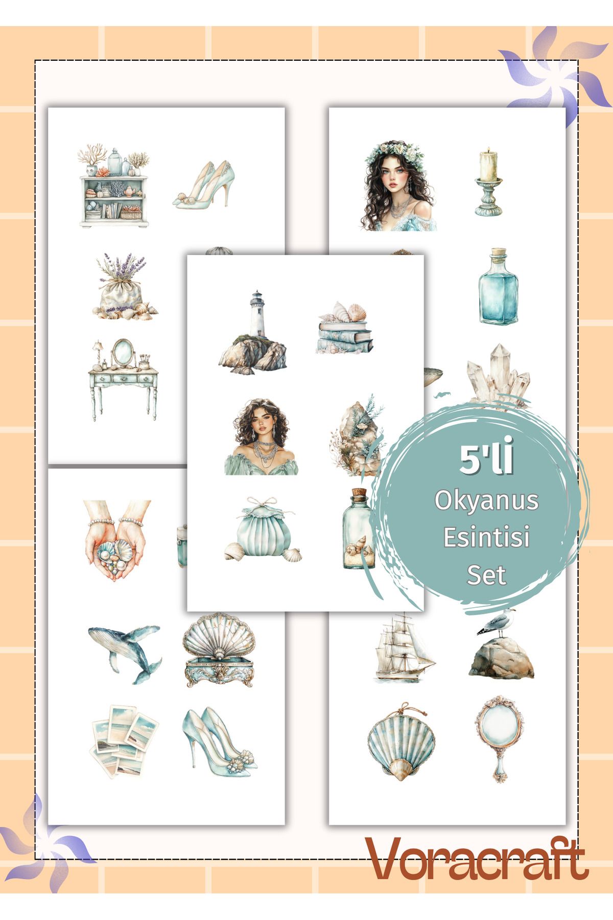 VORACRAFT Okyanus Esintisi Set Ajanda Bullet Journal Set B008