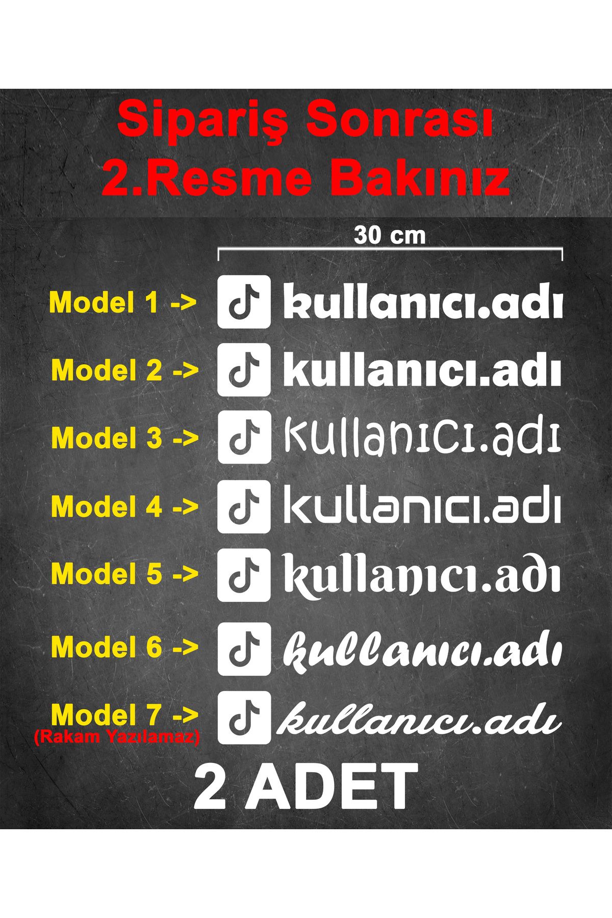 Sönmez Dijital (2 Adet) Tiktok Kullanıcı Adı Sticker - Tiktok Sticker - Tiktok Logo Sticker - 30cm