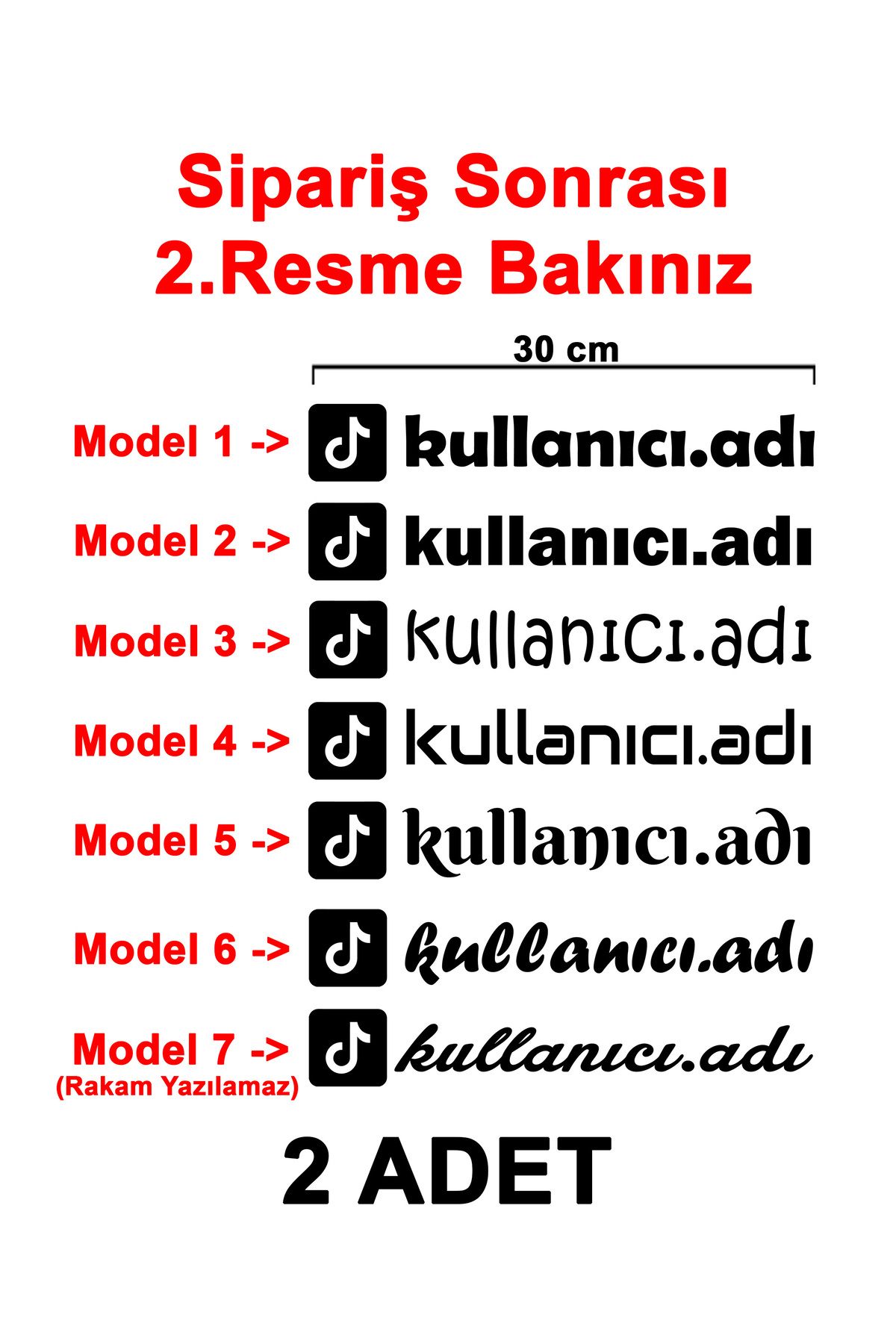 Sönmez Dijital (2 Adet) Tiktok Kullanıcı Adı Sticker - Tiktok Sticker - Tiktok Logo Sticker - 30cm