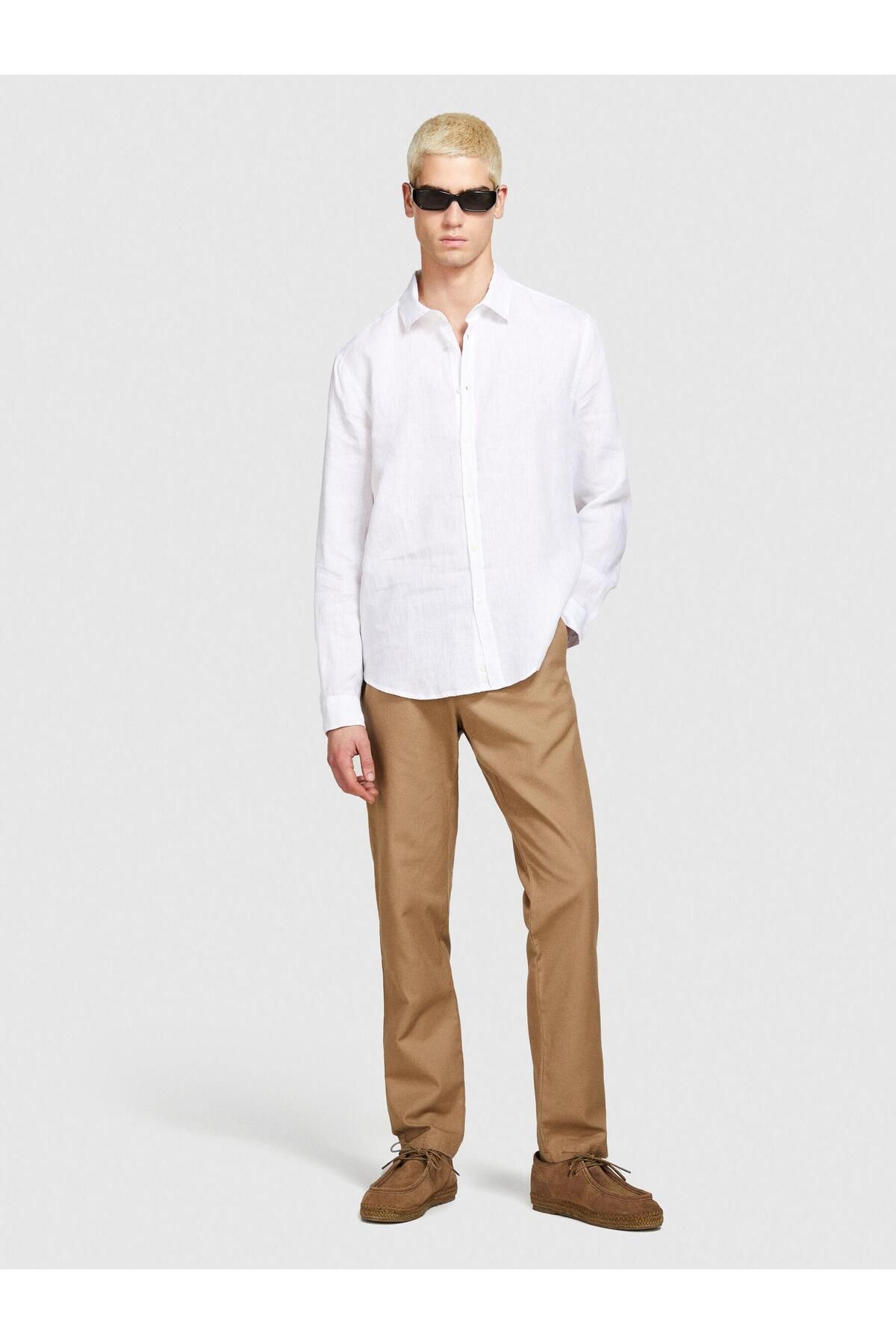 Sisley %100 Keten Regular Fit Gömlek Erkek Beyaz Gömlek - 324P5BKUSQ029