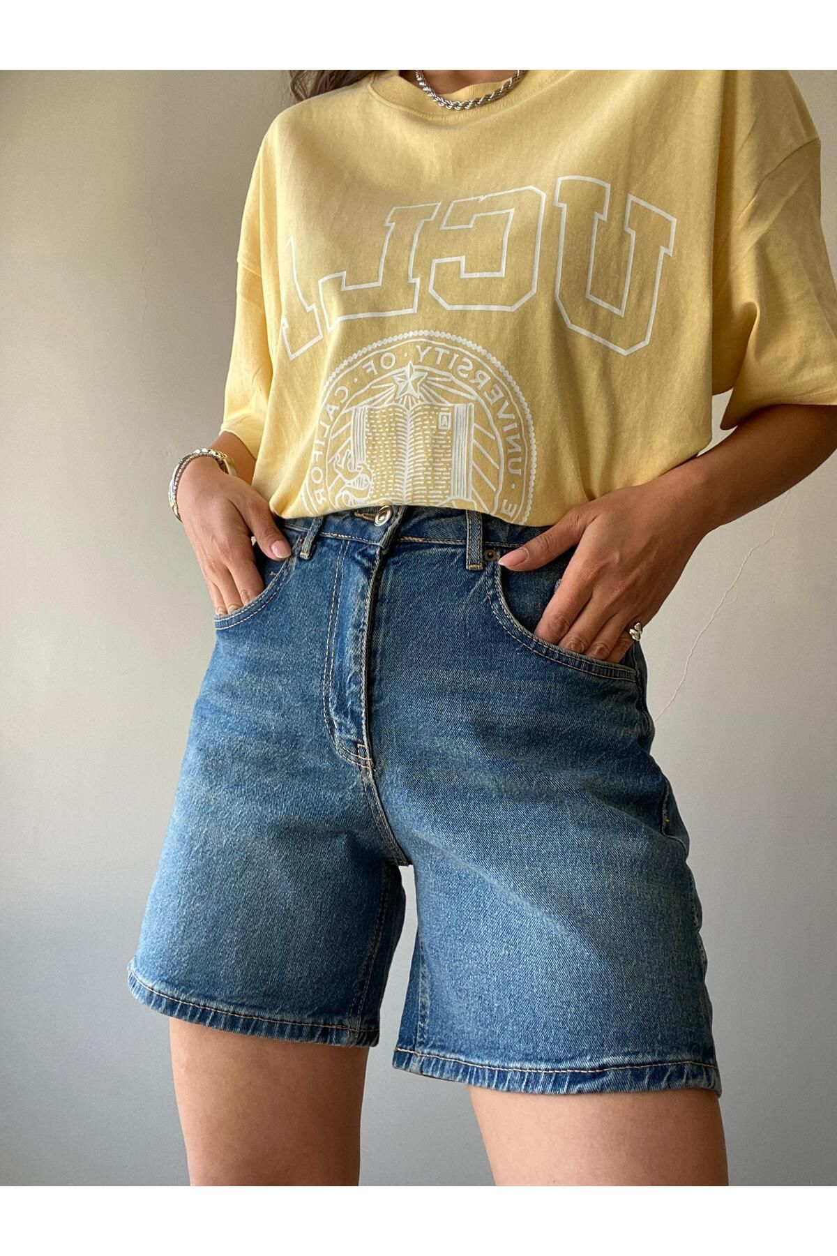 SHUR BOUTİQUE Yüksek Bel Denim Kot Şort