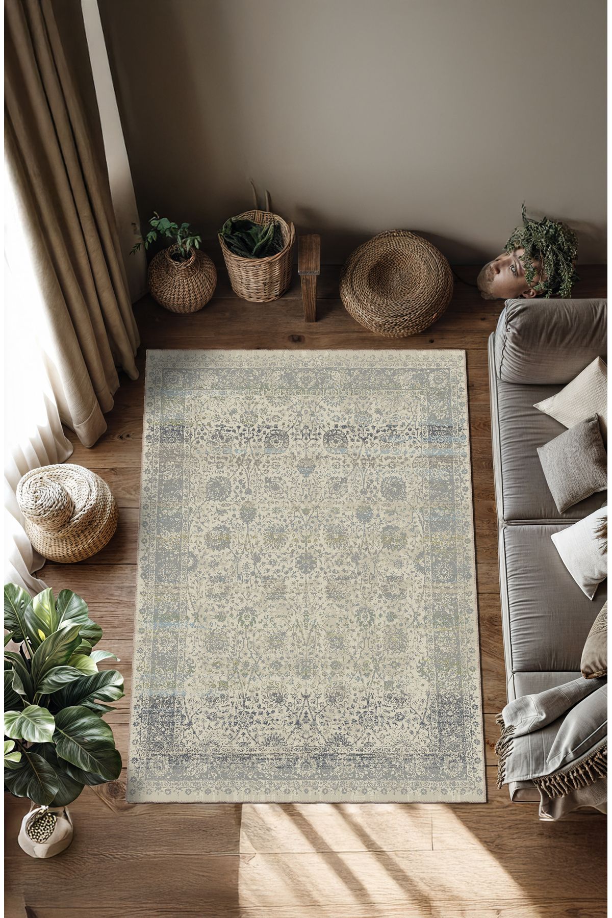 BigArts Home Makinede Yıkanabilir Kaymaz Taban Leke Tutmaz Çiçekli Salon Halısı Mutfak Halısı ve Yolluk