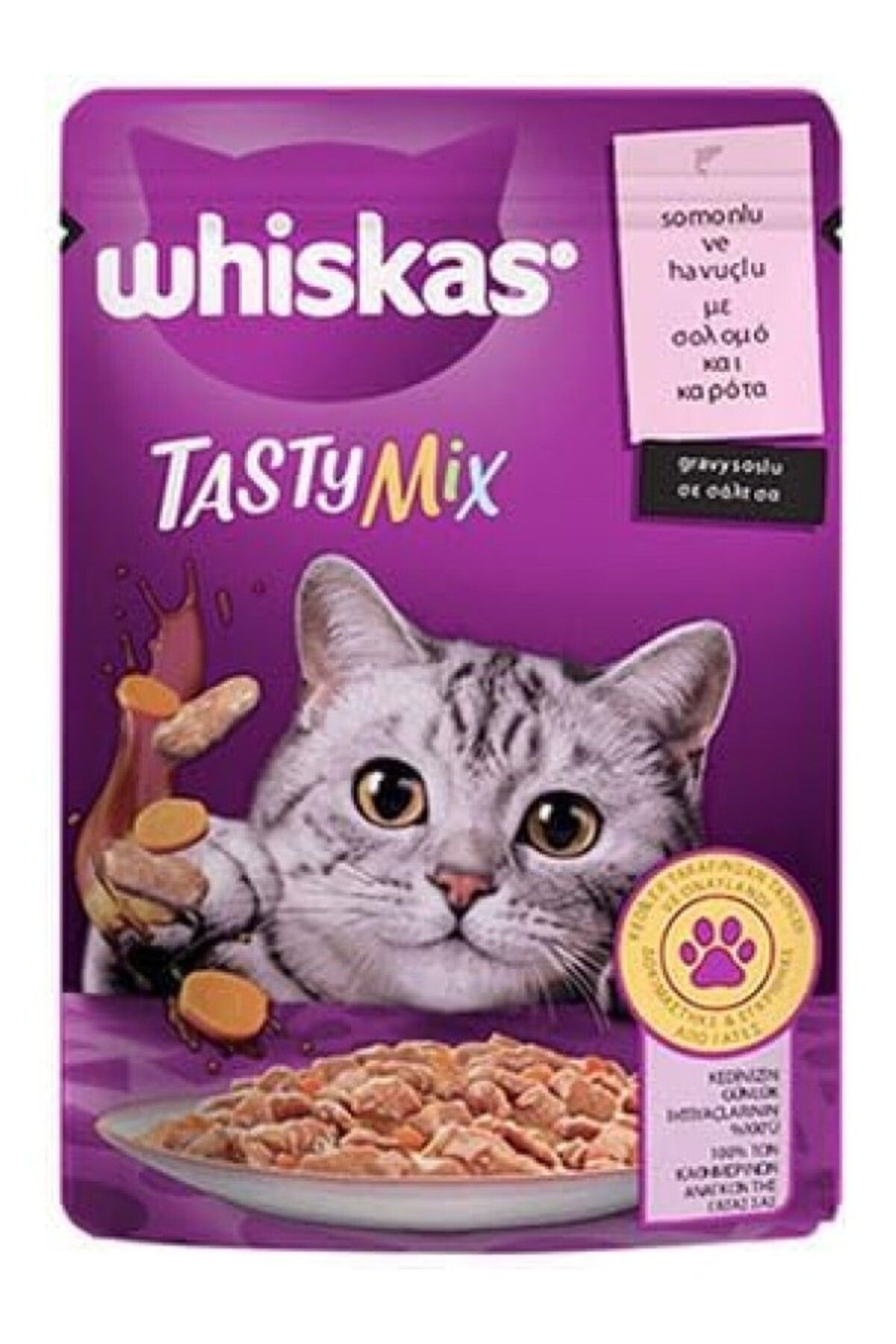 ShopZum Whiskas Pouch Tastymix Sos Içinde Somonlu Ve Havuçlu Yetişkin Kedi Konservesi 85 gr
