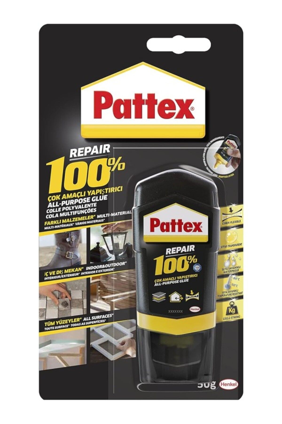ShopZum Pattex 100 % Yapıştırıcı, Farklı Malzemelere Uygun Güçlü Yapıştırıcı, İç Ve Dış Onarımlar Için Çok