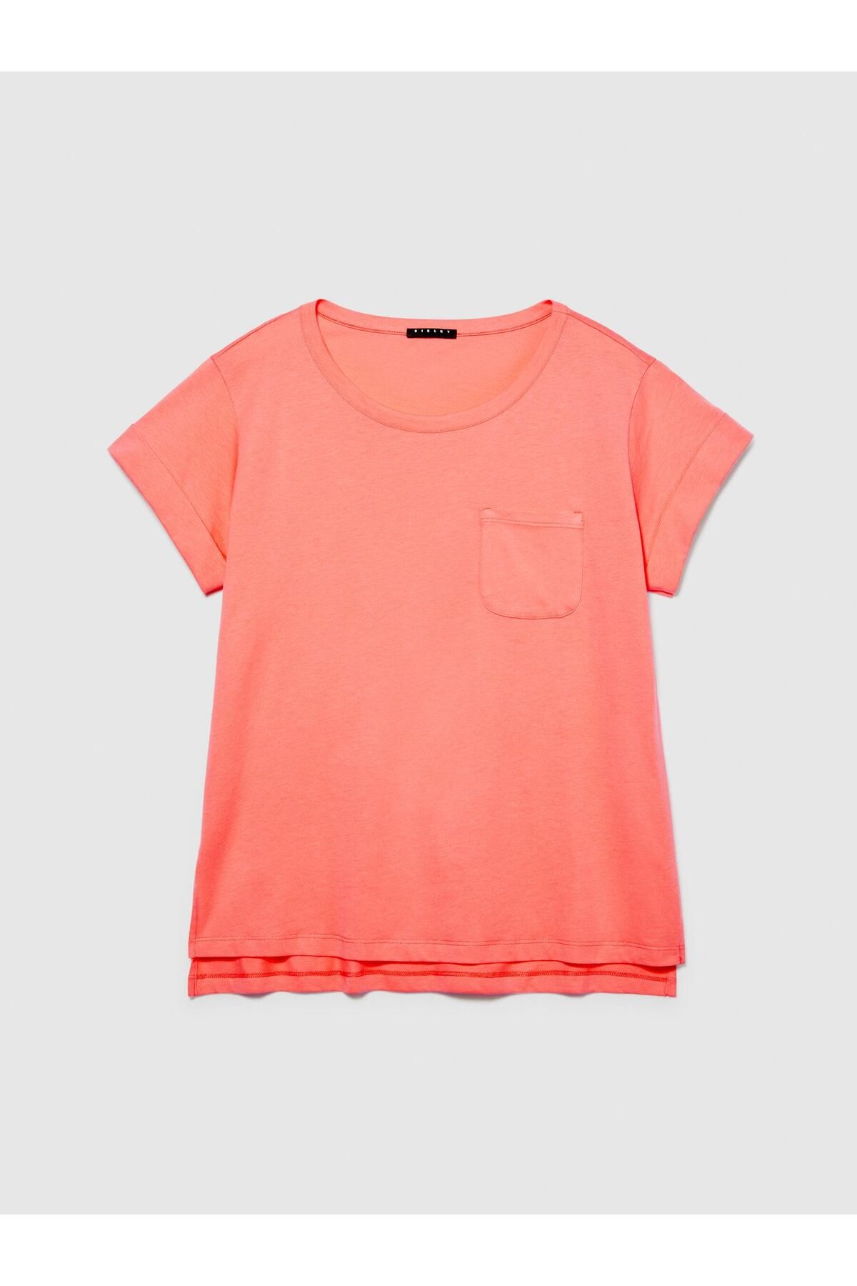 Sisley %100 Pamuk Geniş Bisiklet Yaka Dar Kesim Düz T-Shirt Kadın Düzenlenecek T-Shirt - 324P3I1XL1058