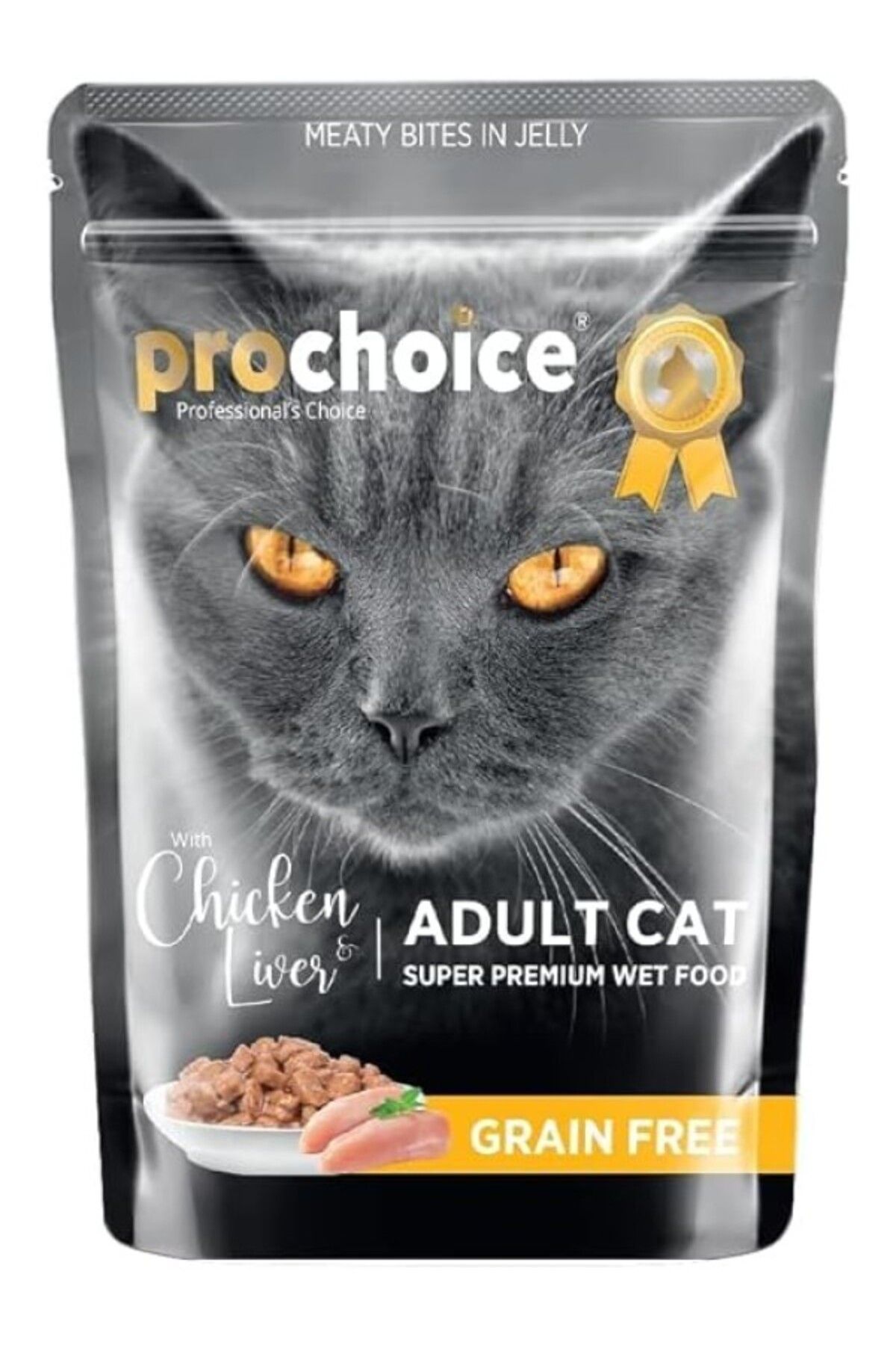 ShopZum Prochoice Yetişkin Kediler İçin, Tahılsız, Jöle İçinde Tavuk Ve Ciğer Parça Etli Yaş Mama, 85 G X 2