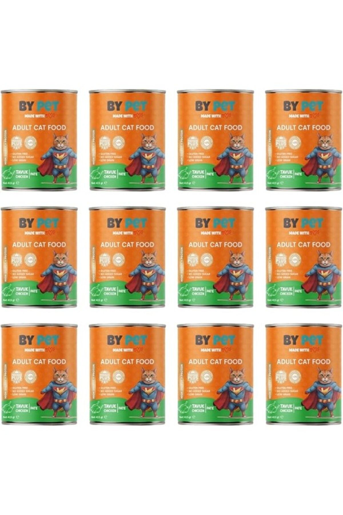 ShopZum Bypet Yetişkin Kediler Için Tavuk Etli Konserve Yaş Mama 415 gr X 12 Adet