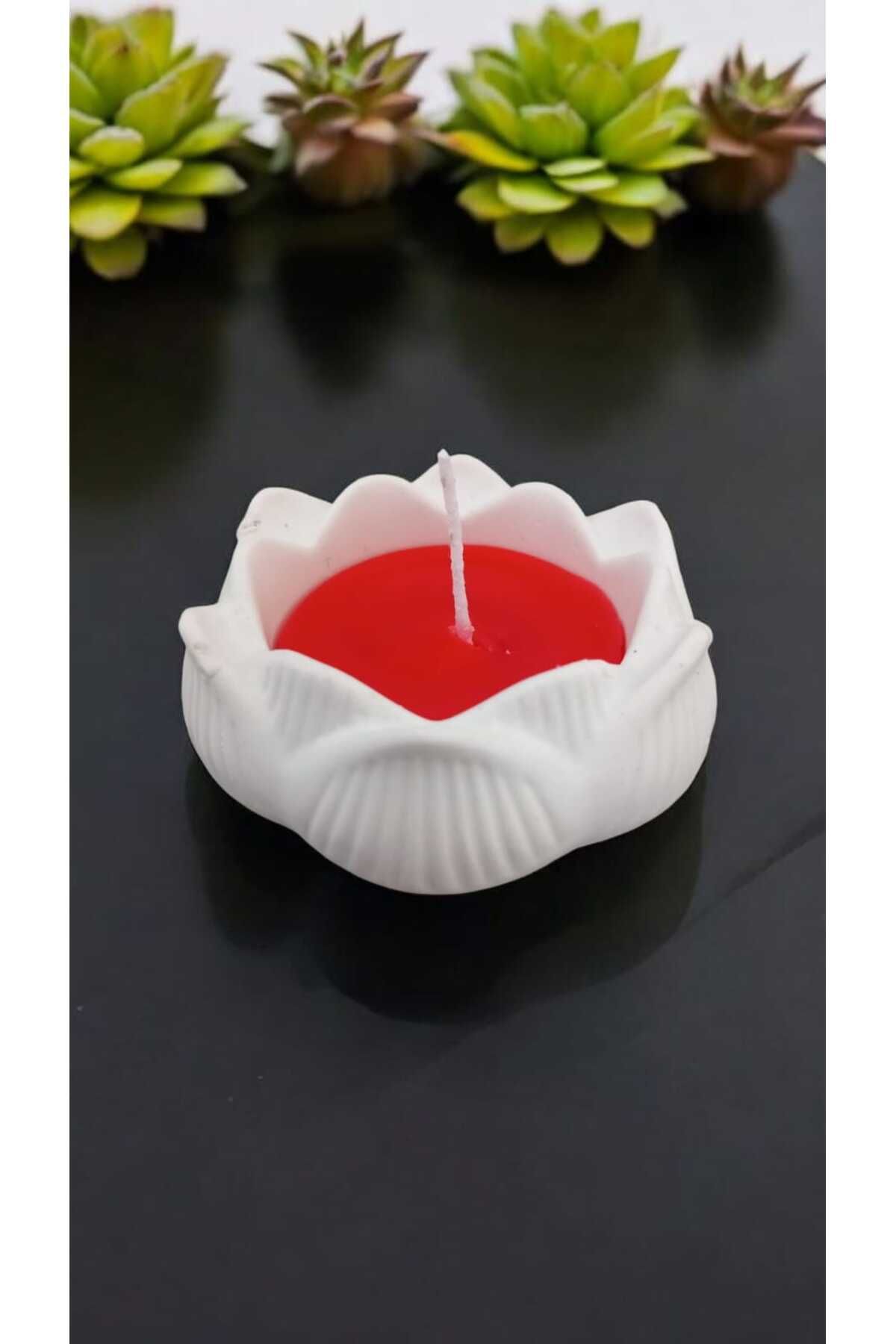 AYŞEM Lotus Kase ve Kokulu Kırmızı Mum,Hediyelik Mum