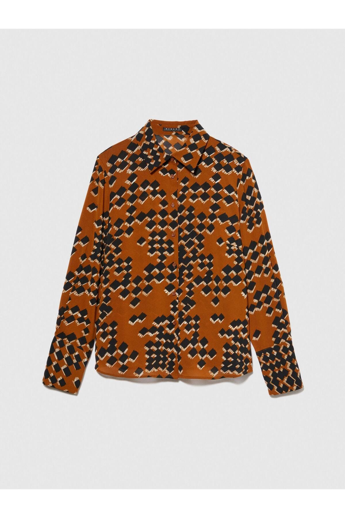 Sisley Desenli Regular Fit Gömlek Kadın Gri Gömlek - 323A5D99LQFF7