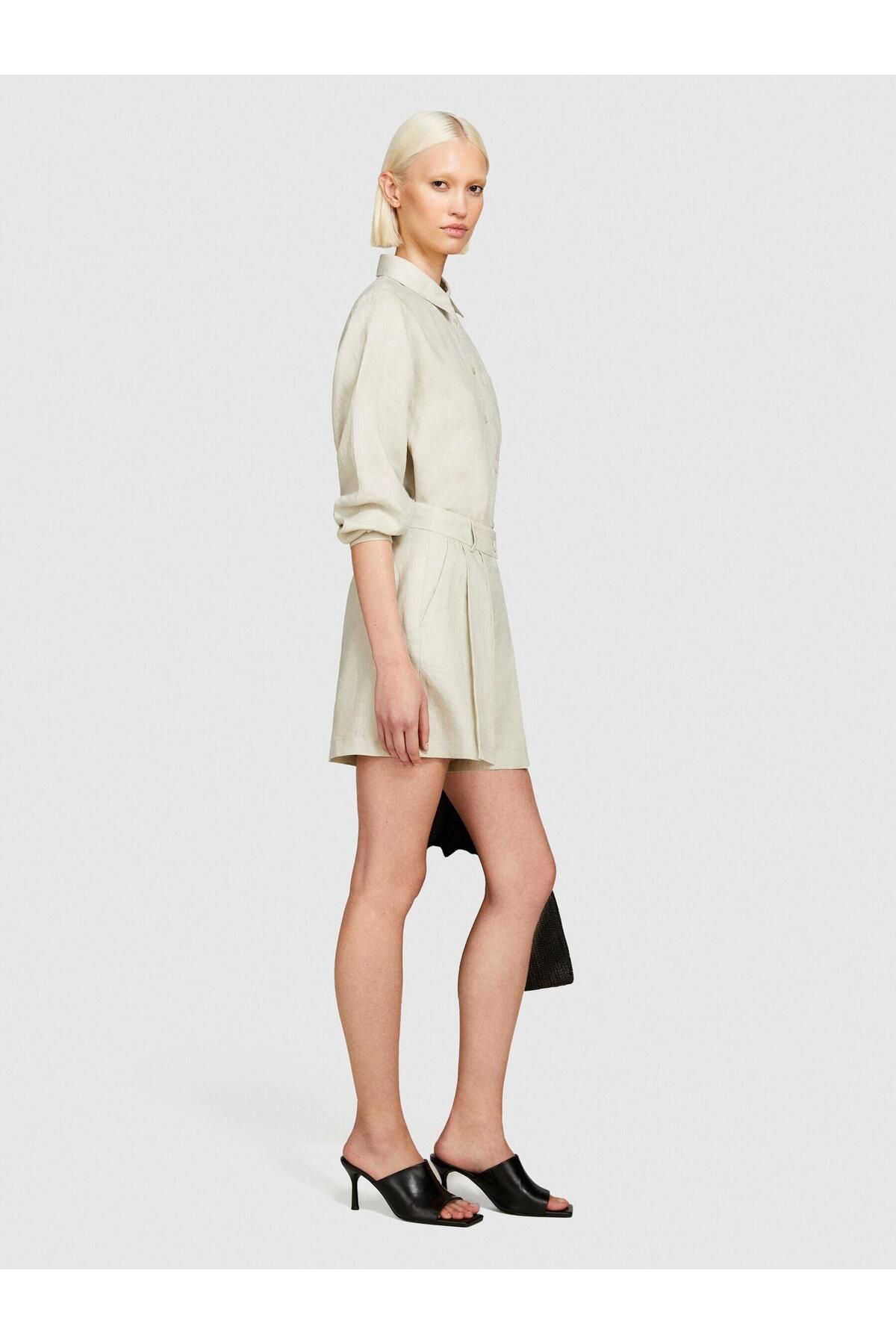 Sisley %100 Keten Önü Çift Pileli Şort Kadın Gri Şort - 324P4AGHL9013