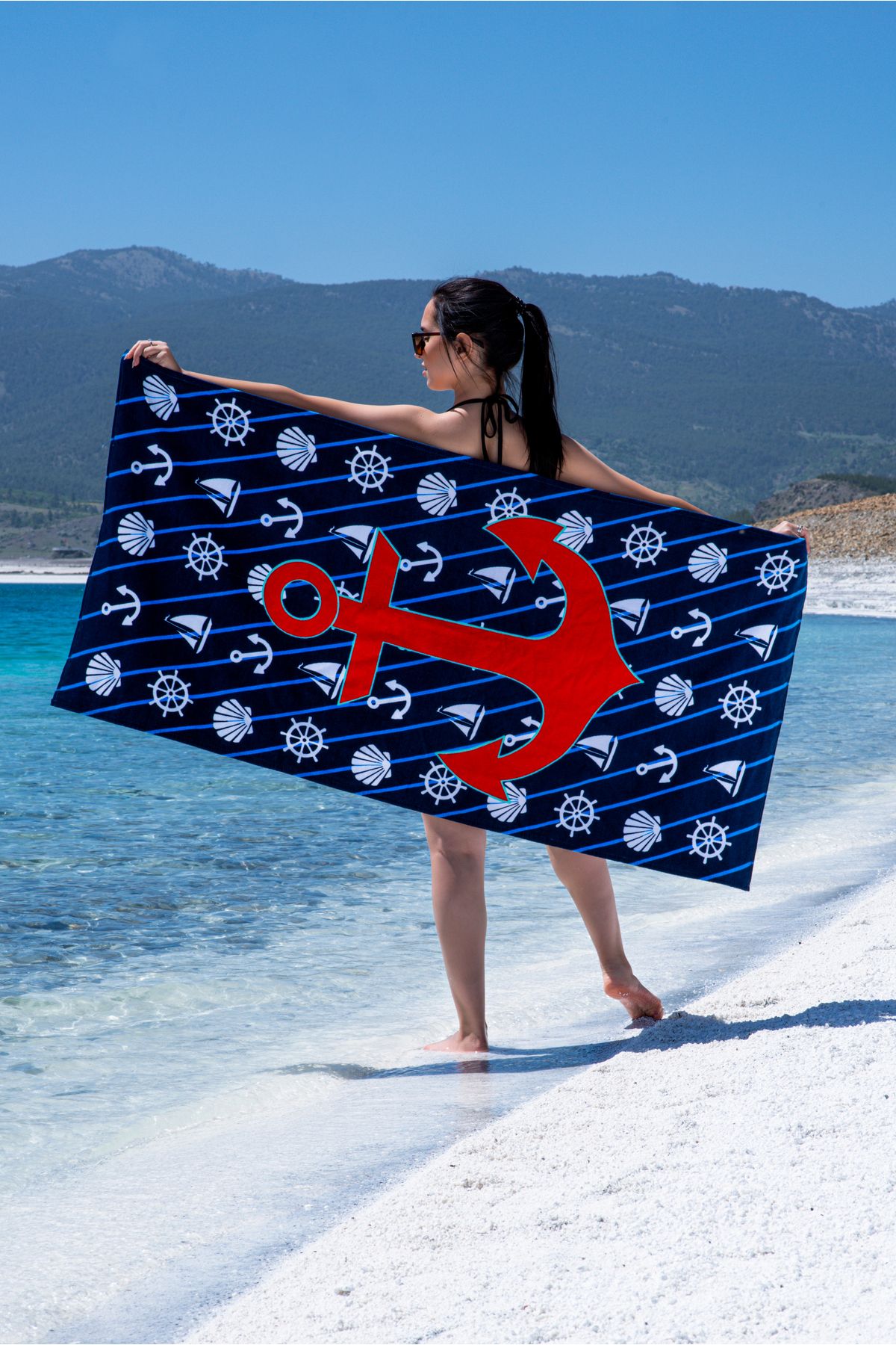 SILVABELLA %100 Pamuk Kadife Plaj Beach Havlusu - 75x150 cm, 360gr Marine