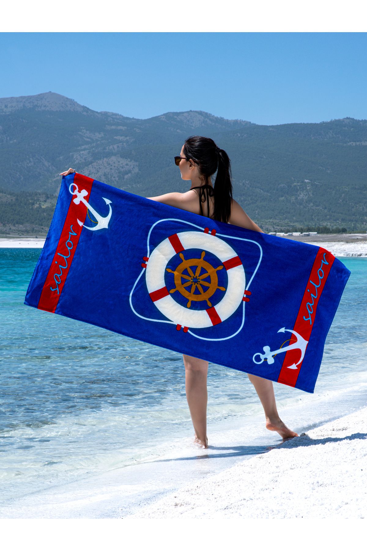 SILVABELLA %100 Pamuk Kadife Plaj Beach Havlusu - 75x150 cm, 360gr Marine