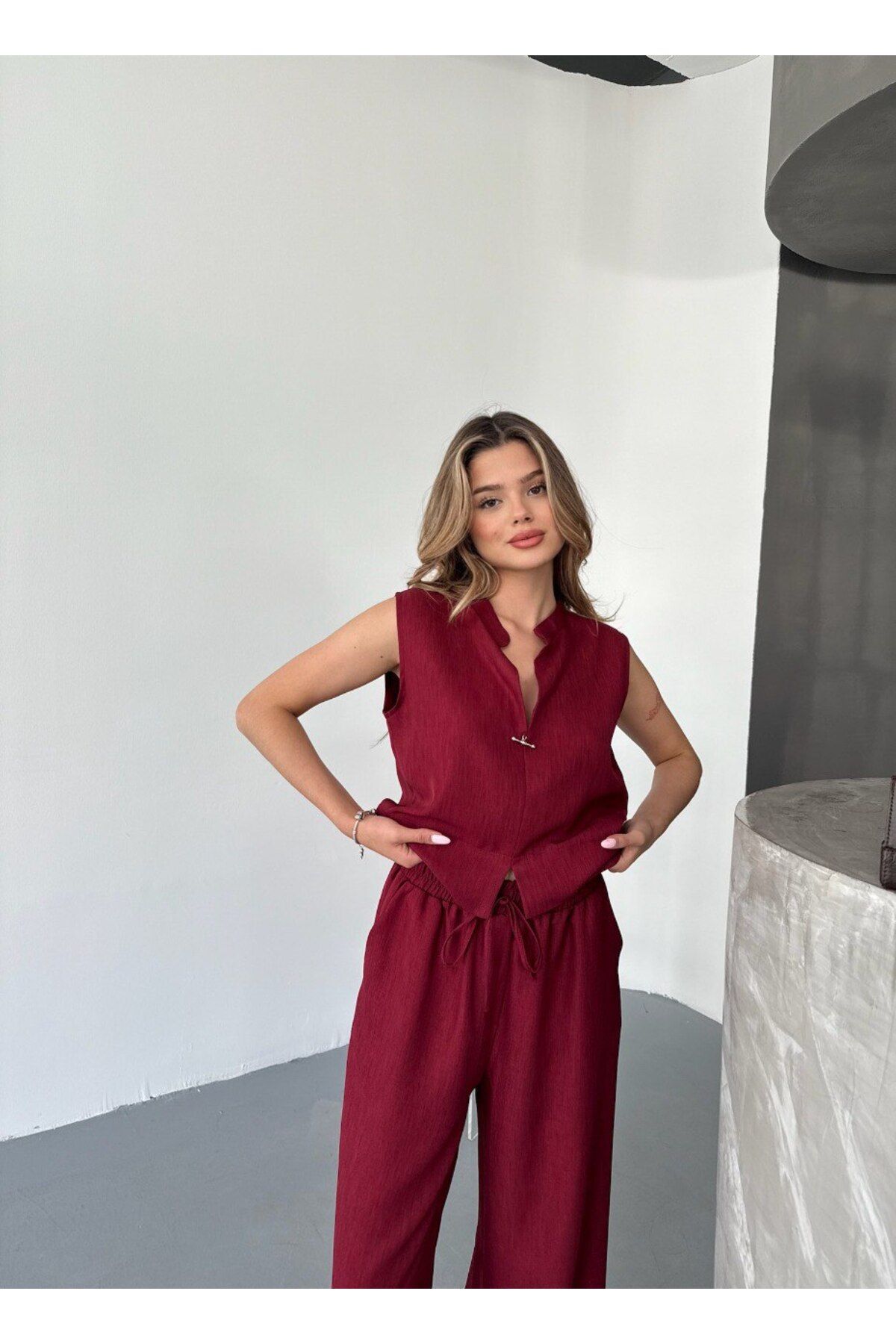 anyela glow `` Broşlu Yelek Pantolon Takım