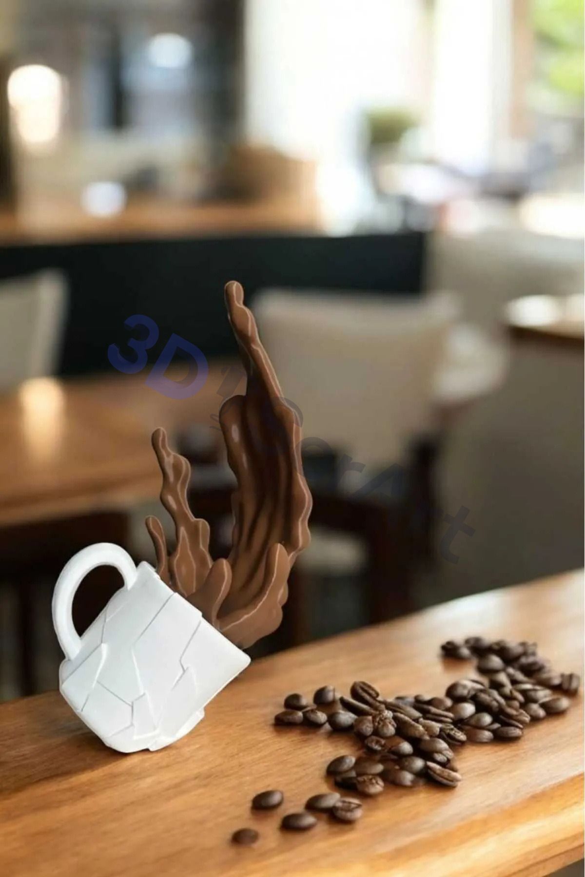 3D SerArt Sıçrayan Dekoratif Dökülen Kahve Figürü - Kahve Köşesi - Coffee Corner 20cm