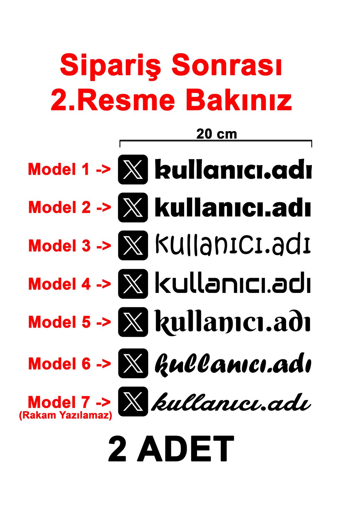 Sönmez Dijital (2 Adet) X Kullanıcı Adı Sticker - X Sticker - X Logo Sticker - 20cm