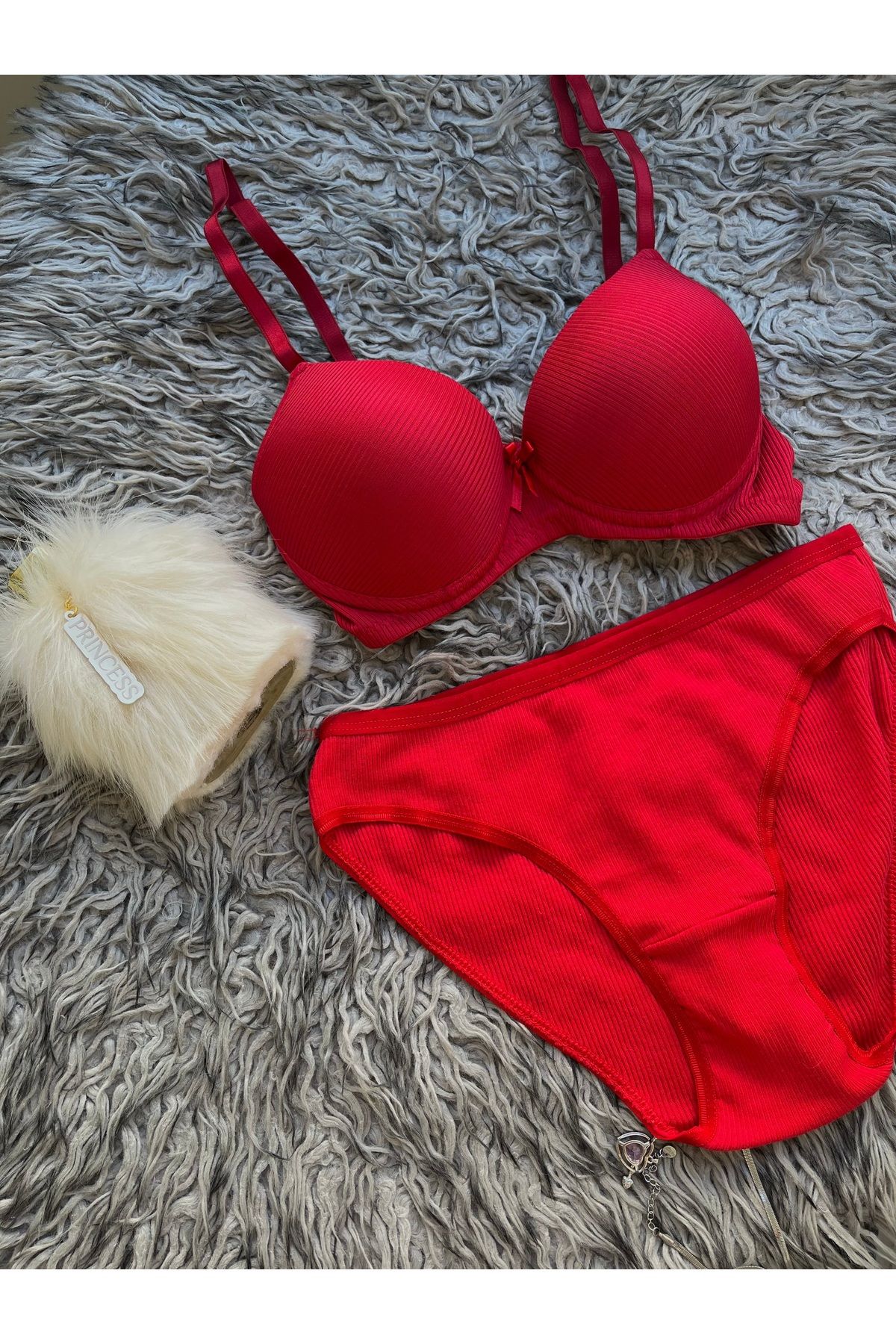 nuda luna Ruby Touch Ribana Kırmızı Destekli Sütyen & Slip Takım”