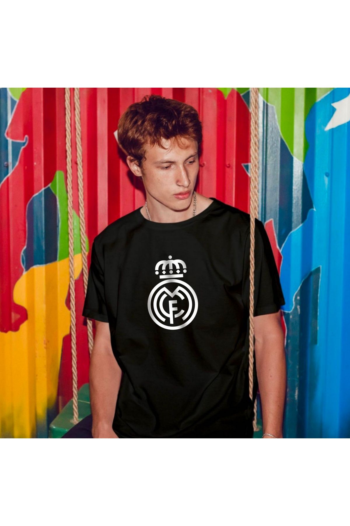 SARI MADRID BÜYÜK ALTERNATIVE LOGO YILDIZ TEMALI TSHIRT %100 PAMUK