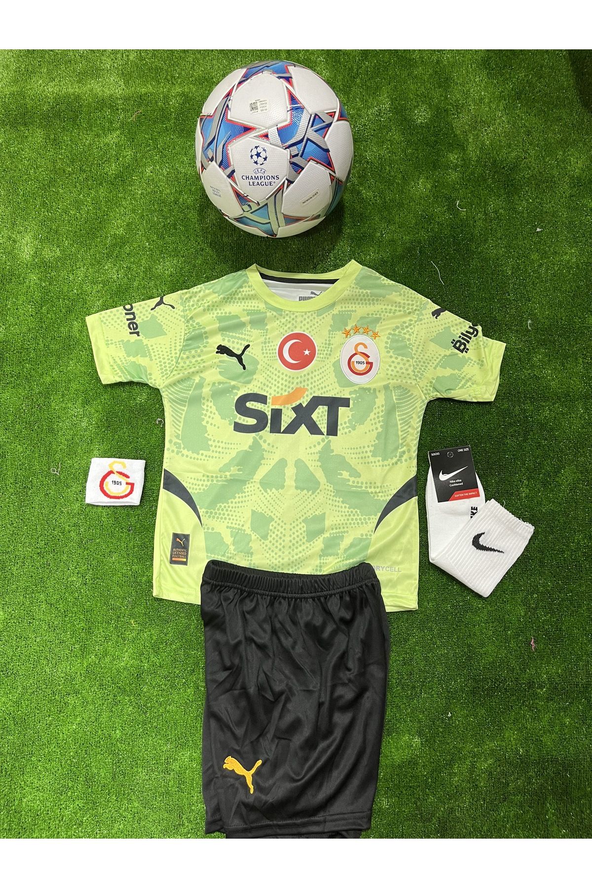 Nevruz Galatasar y// 4'lü Set Yeşil Renk İç Saha Kaleci M.u.s.l.e.r.a Çocuk Forma Şort Çorap Bileklik