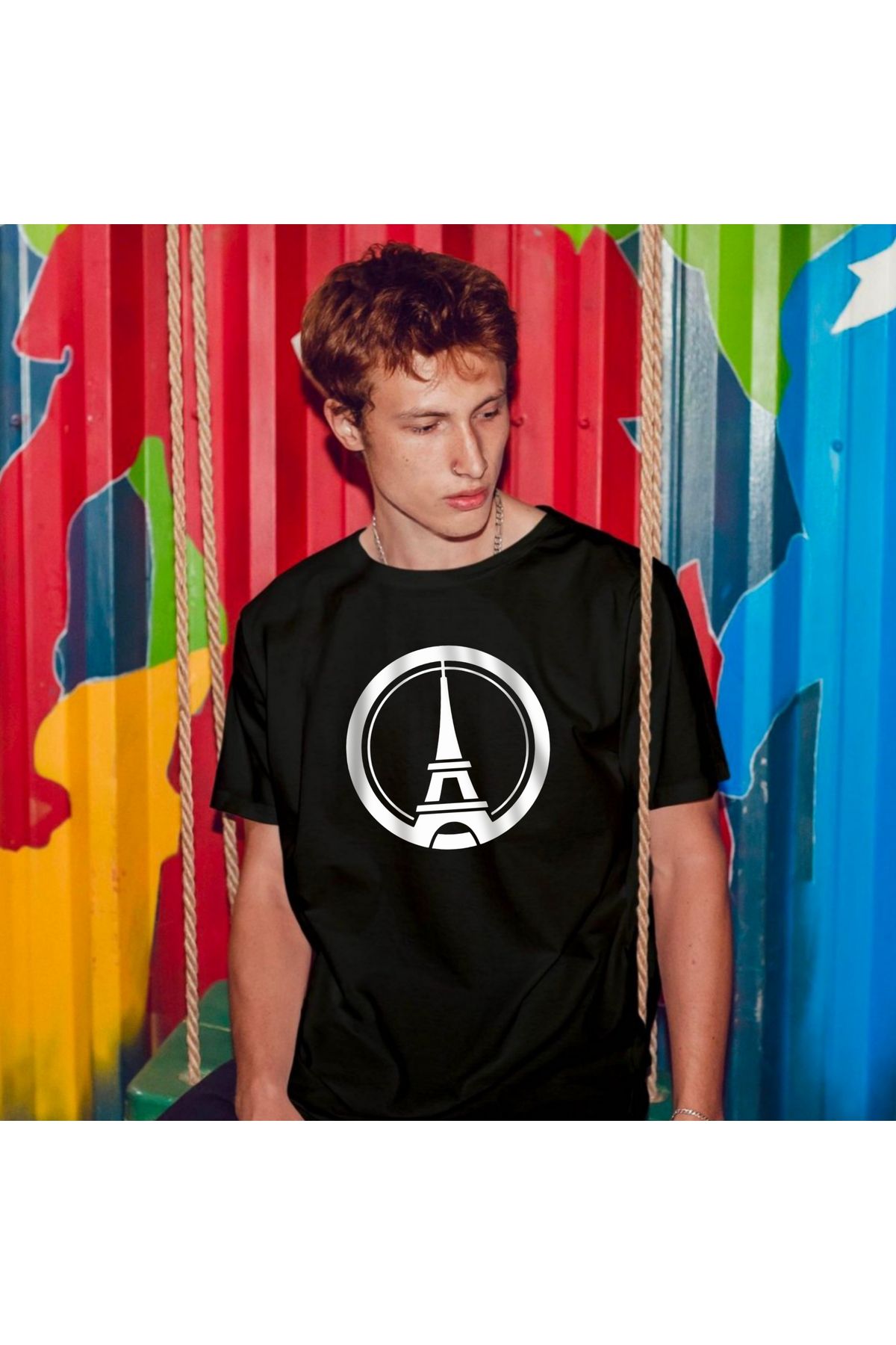 SARI PARIS BÜYÜK ALTERNATIVE LOGO YILDIZ TEMALI TSHIRT %100 PAMUK