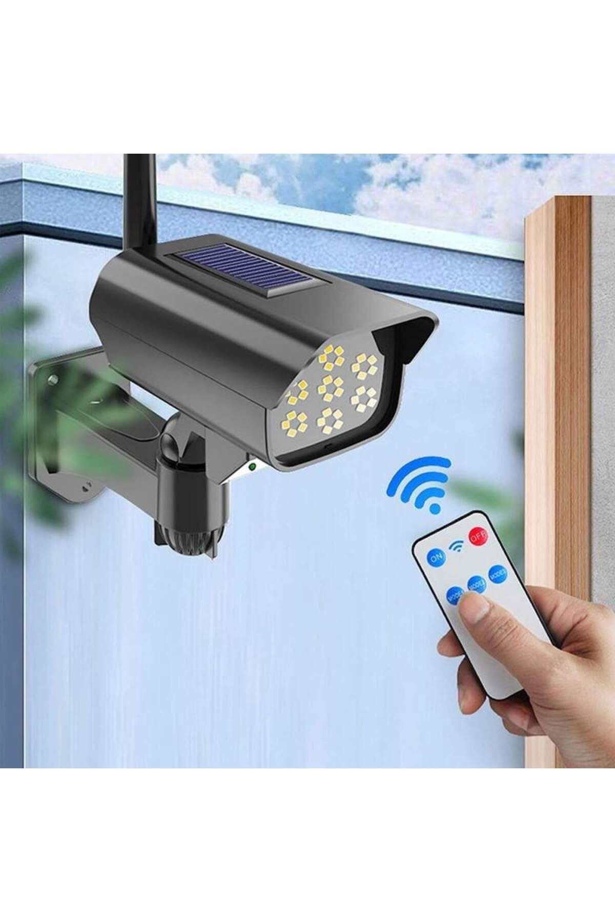 SIKS-Fake Camera With Solar Panel, Remote Control And Motion Sensor, 3 Lighting Modes, Black 7